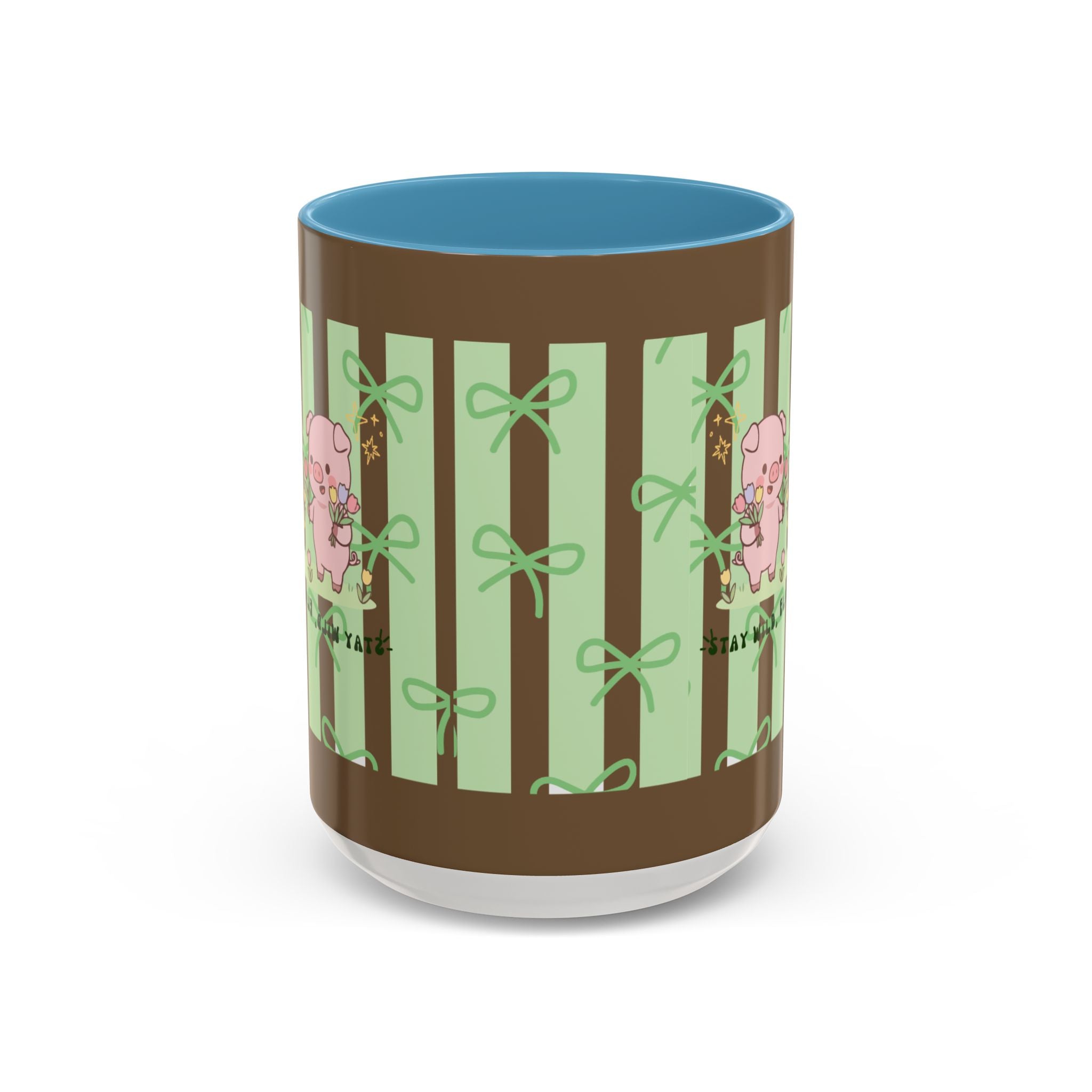 Cute Pig & Chick Accent Coffee Mug — Pastel Stripes, Charming Kawaii Tea/Coffee Cup
