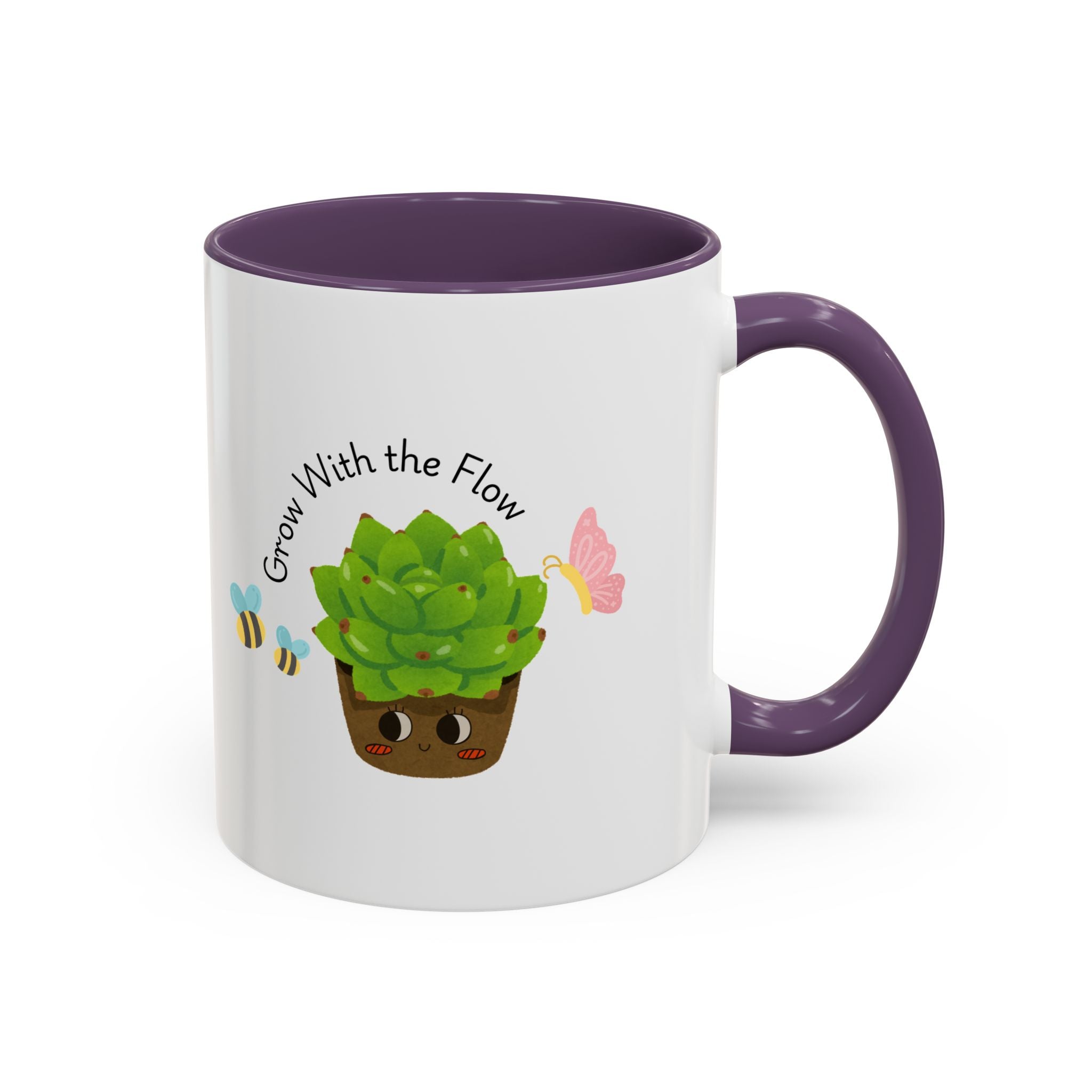 Grow With the Flow Succulent Coffee Mug - Cute Plant Lover Gift (11/15oz)