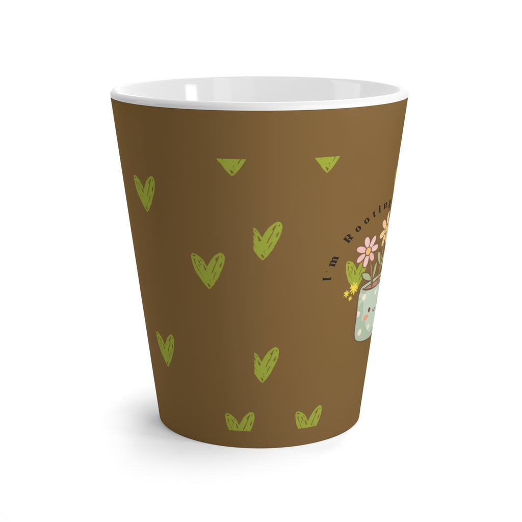 Brown Floral Latte Mug — 'Live Grown' Hand-Drawn Hearts & Flowers Coffee Cup