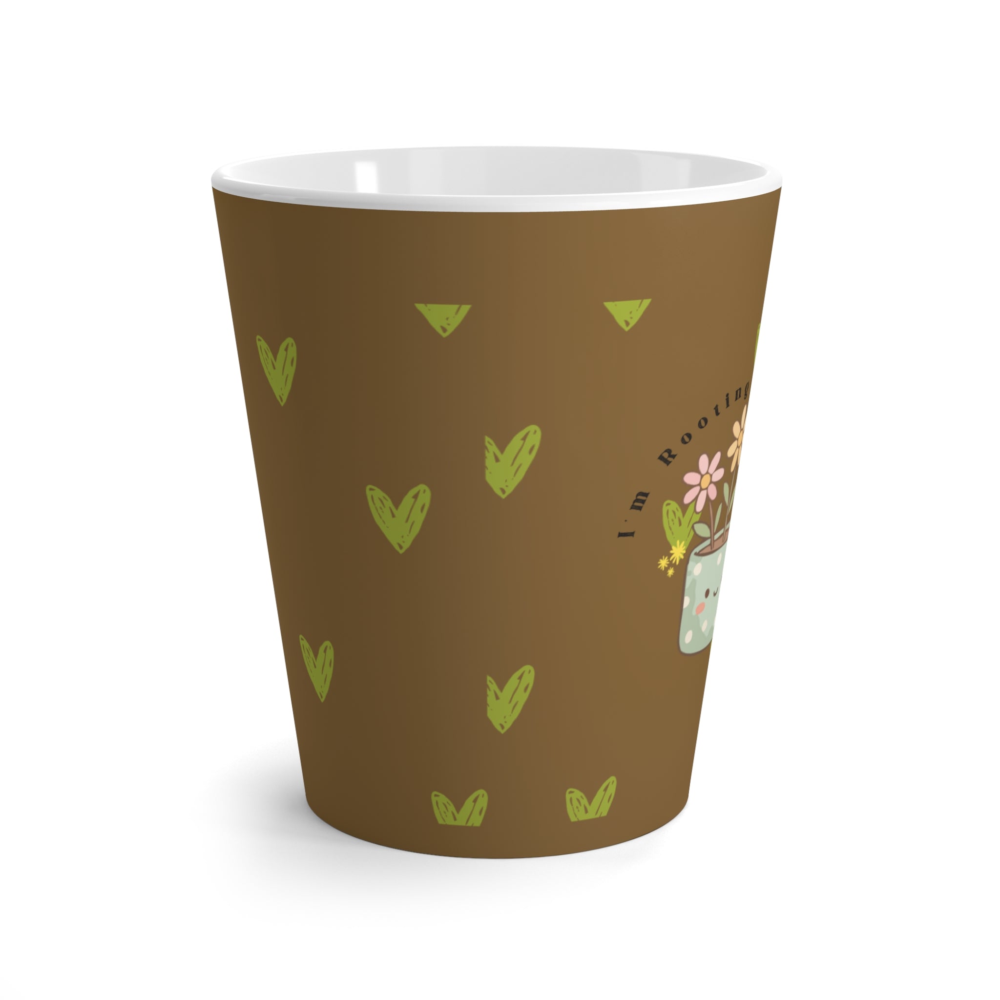 Brown Floral Latte Mug — 'Live Grown' Hand-Drawn Hearts & Flowers Coffee Cup