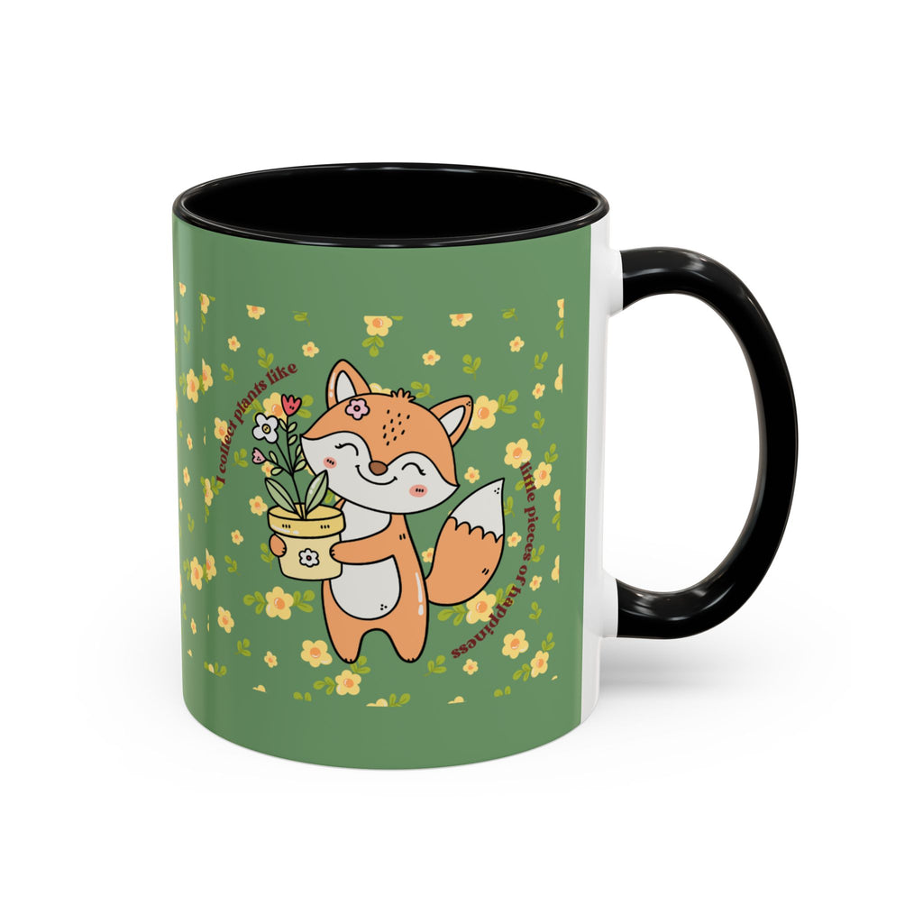 Cute Fox Floral Coffee Mug – Cute Fox Holding Potted Plant Accent Mug