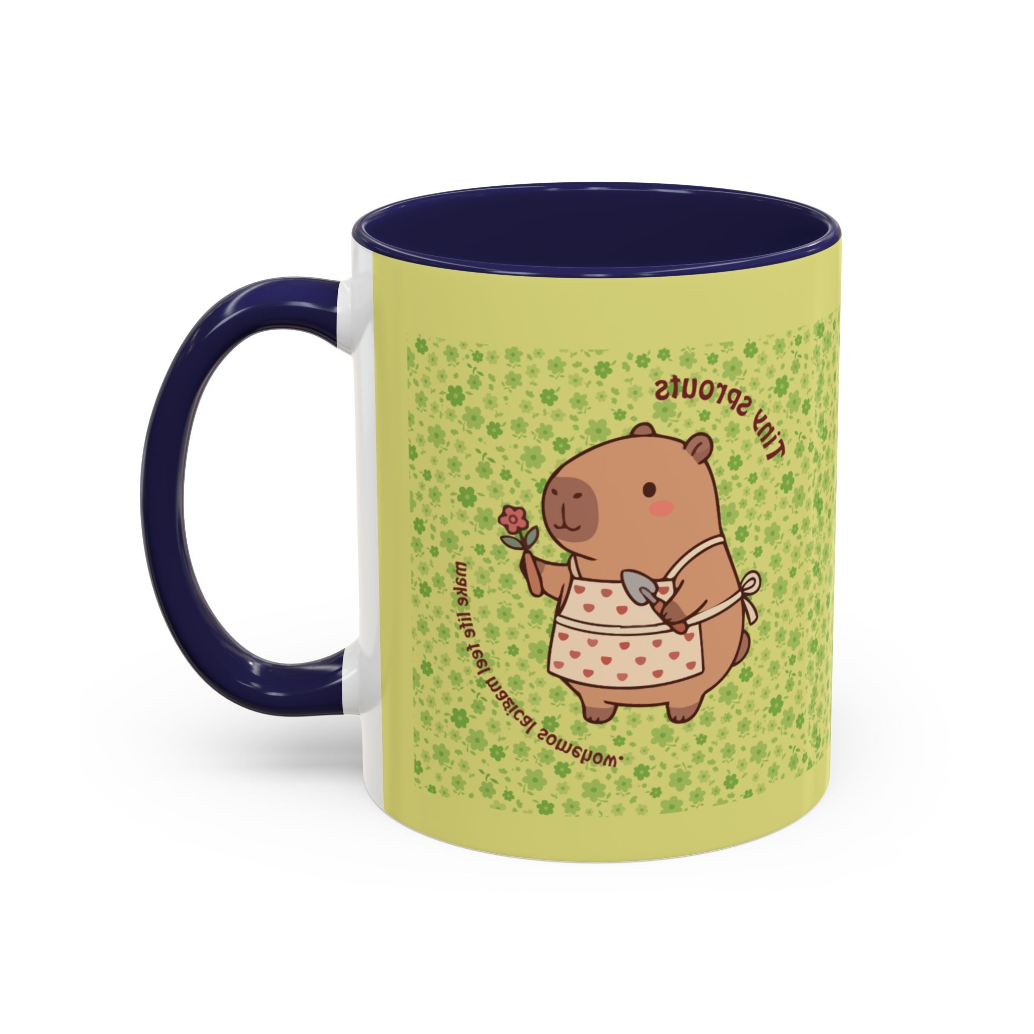 Cute ‘Tiny Sprouts’ Accent Coffee Mug – Kawaii Garden Capybara Design (11/15 oz)
