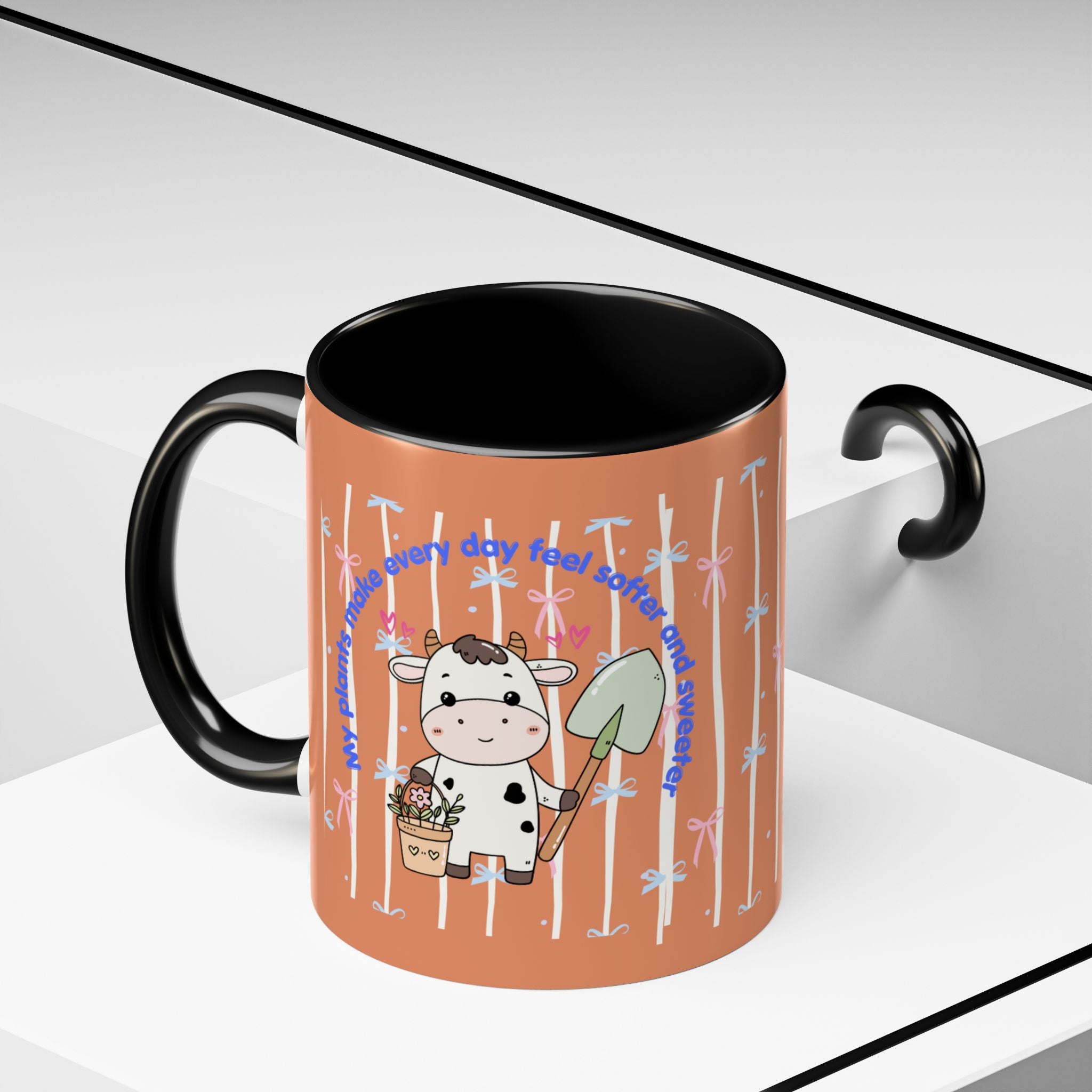 Cow Gardener Coffee Mug — Cute Cow with Shovel & Plant Pot Accent Mug (11/15oz)