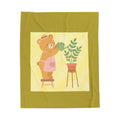 Plush Blanket — Cute Bear Watering Plant Velveteen Throw