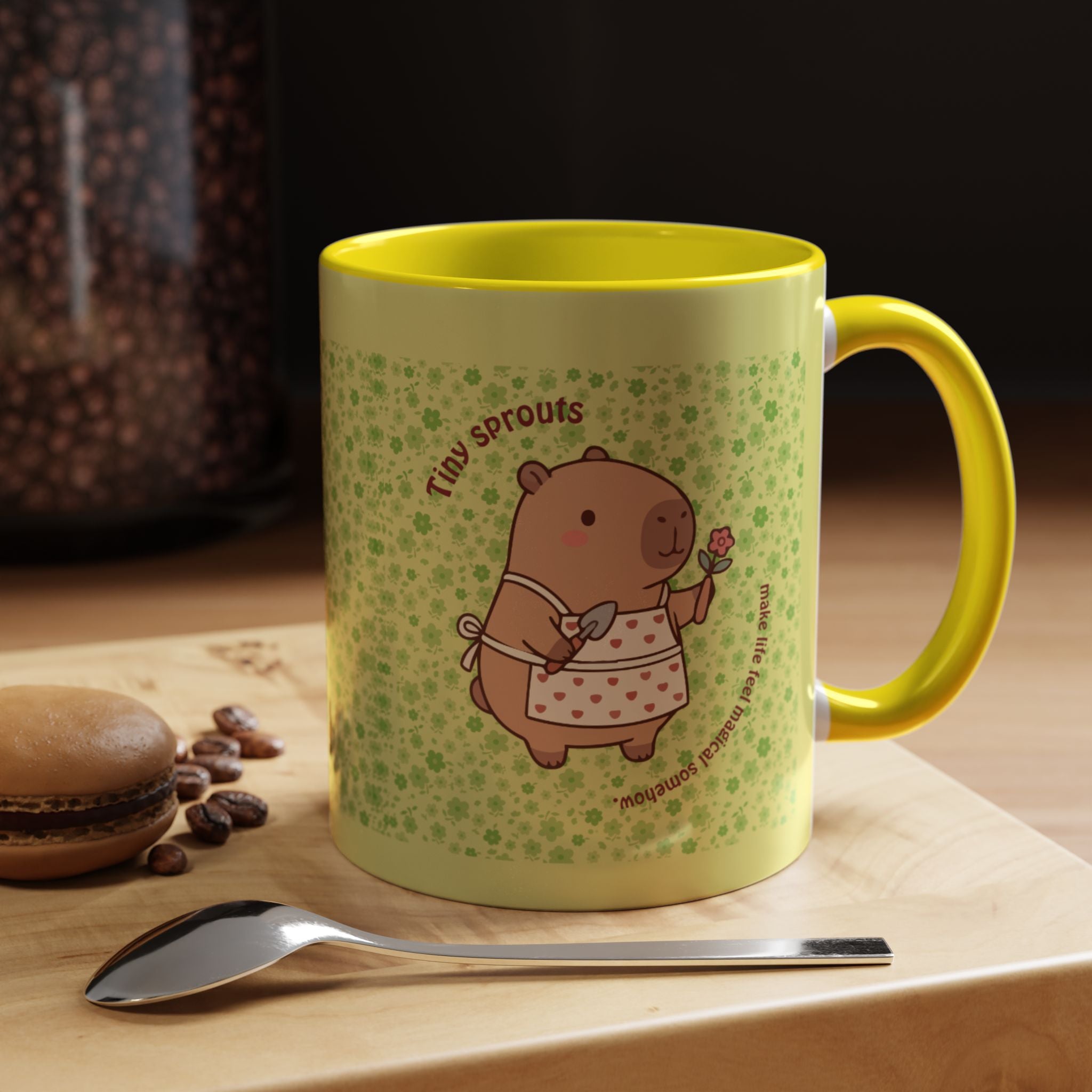 Cute ‘Tiny Sprouts’ Accent Coffee Mug – Kawaii Garden Capybara Design (11/15 oz)