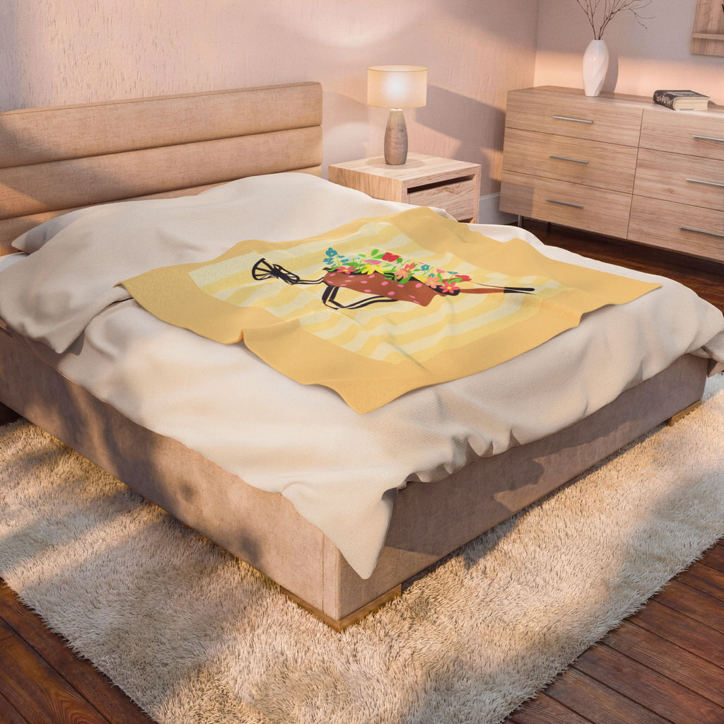 Floral Wheelbarrow Plush Blanket
