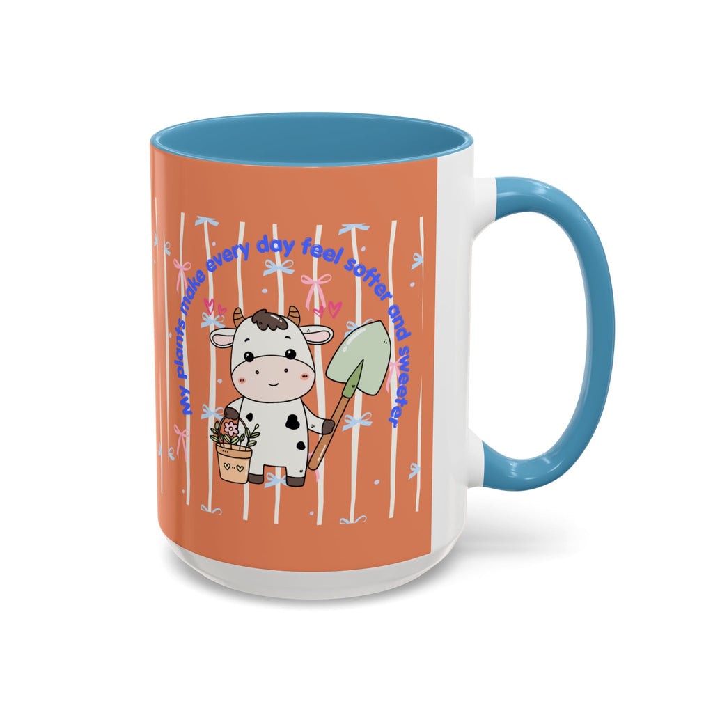 Cow Gardener Coffee Mug — Cute Cow with Shovel & Plant Pot Accent Mug (11/15oz)
