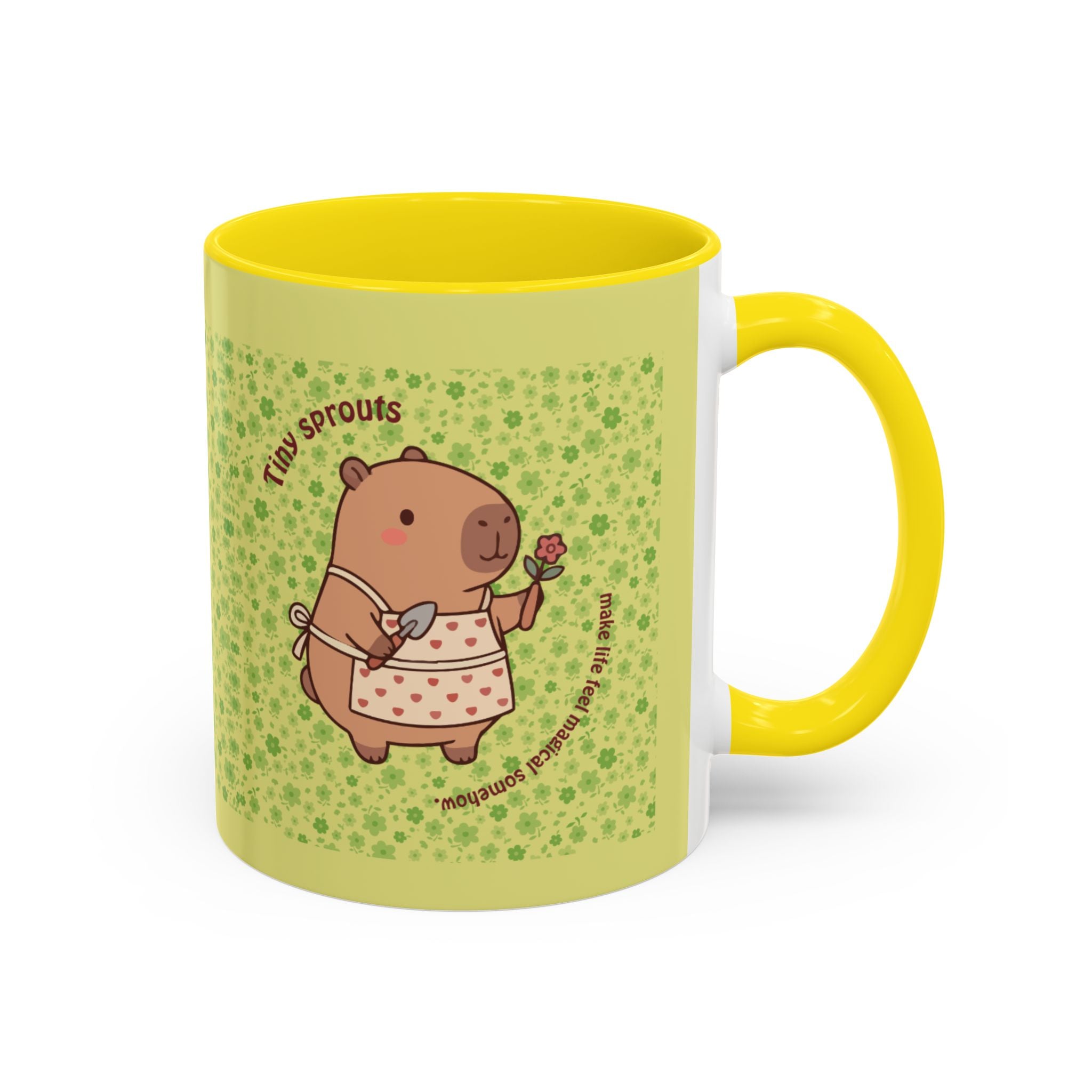 Cute ‘Tiny Sprouts’ Accent Coffee Mug – Kawaii Garden Capybara Design (11/15 oz)