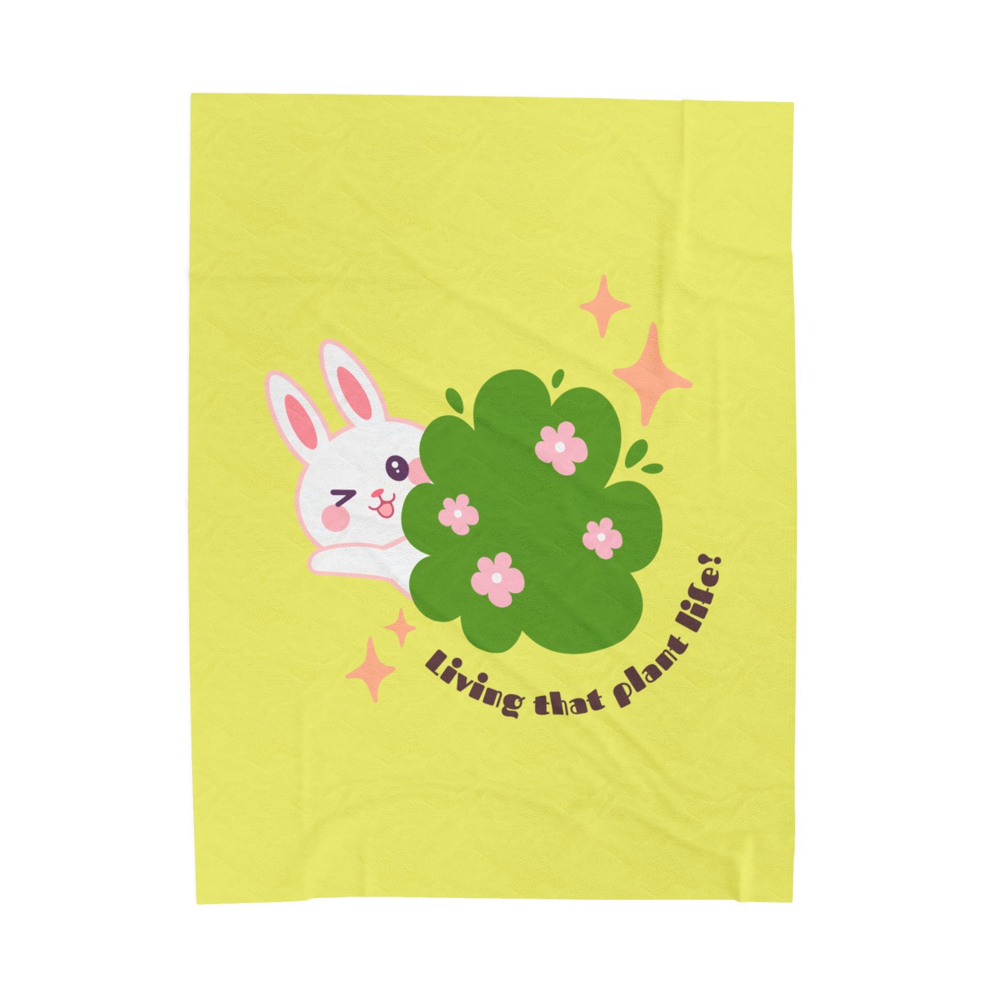 Cute Bunny 'Living That Plant Life' Plush Blanket — Soft Velveteen Throw for Plant Lovers, Kids & Cozy Gift