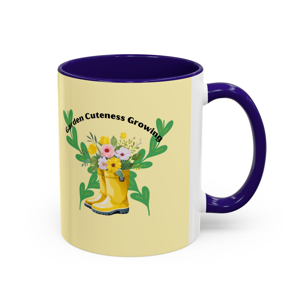 Yellow Rain Boot Floral Mug — “Garden Cuteness Growing” Coffee Cup (11oz/15oz)