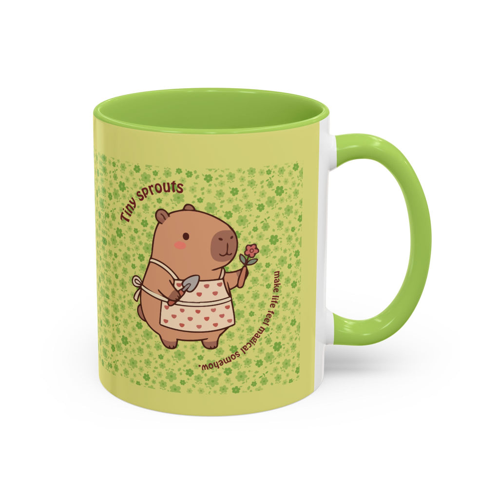 Cute ‘Tiny Sprouts’ Accent Coffee Mug – Kawaii Garden Capybara Design (11/15 oz)