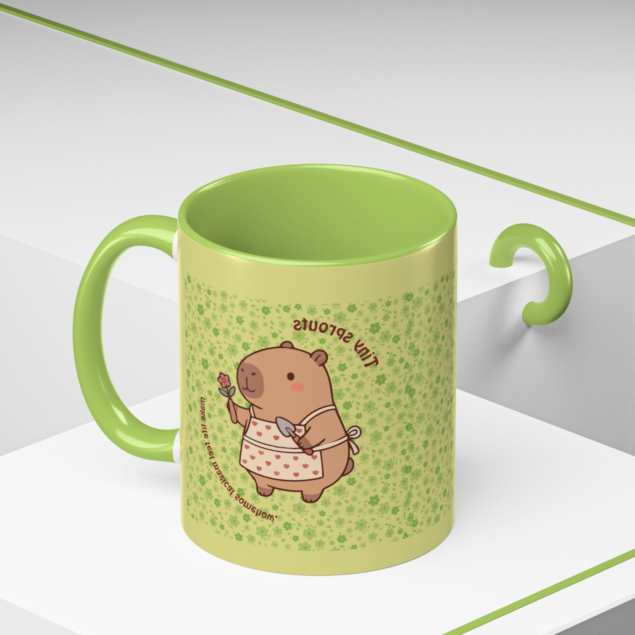 Cute ‘Tiny Sprouts’ Accent Coffee Mug – Kawaii Garden Capybara Design (11/15 oz)