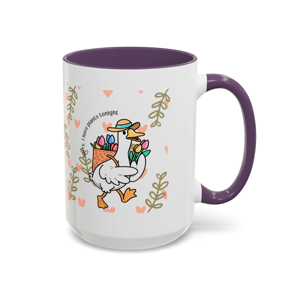 Coffee Mug — Cute Duck Carrying Plants “I Have Plants Tonight” Accent Mug