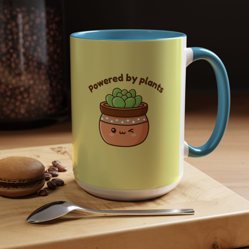 Powered by Plants Succulent Coffee Mug – Cute Kawaii Plant Lover Gift (11/15oz)