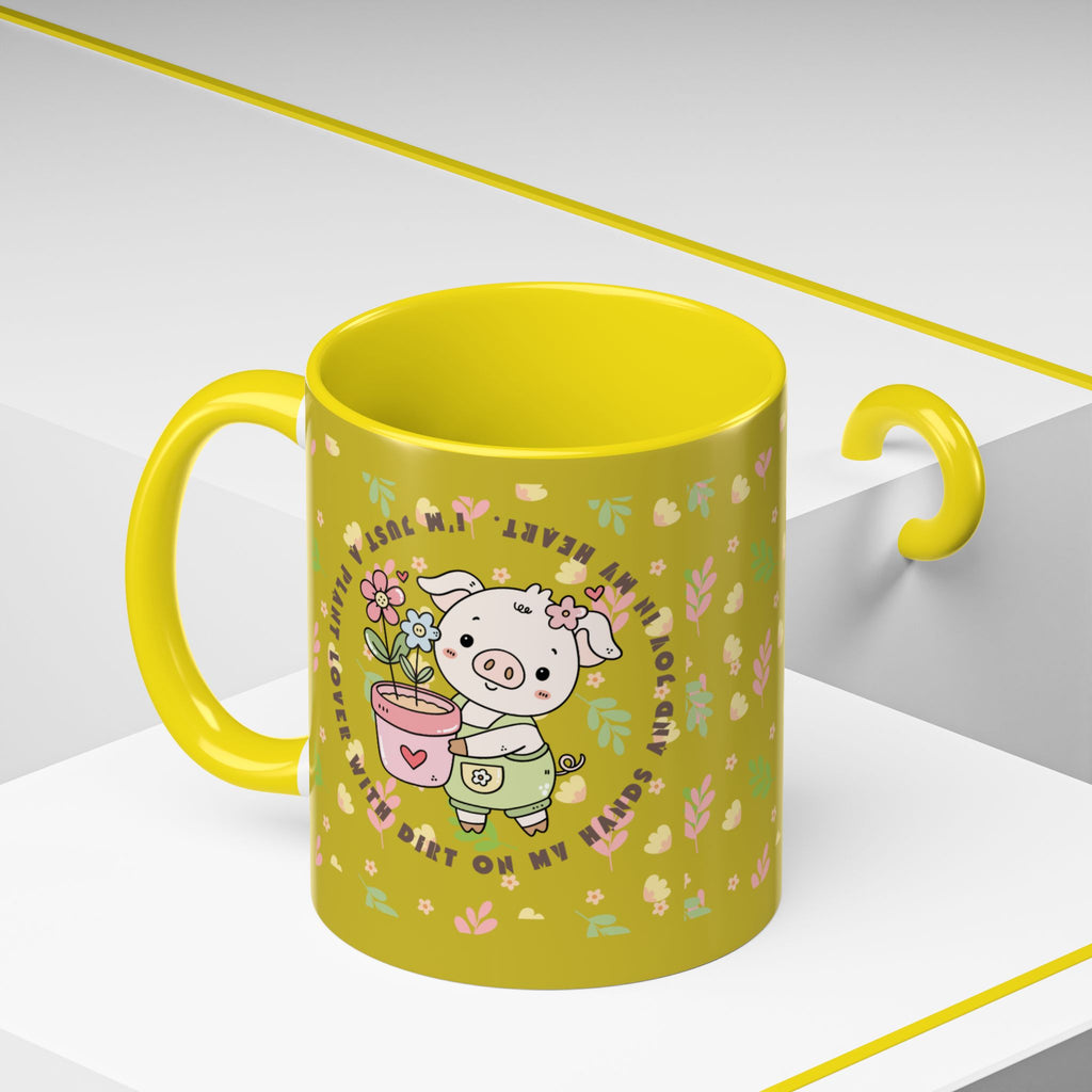 Cute Piglet Gardening Coffee Mug — "My Heart Is In The Dirt" Accent Mug