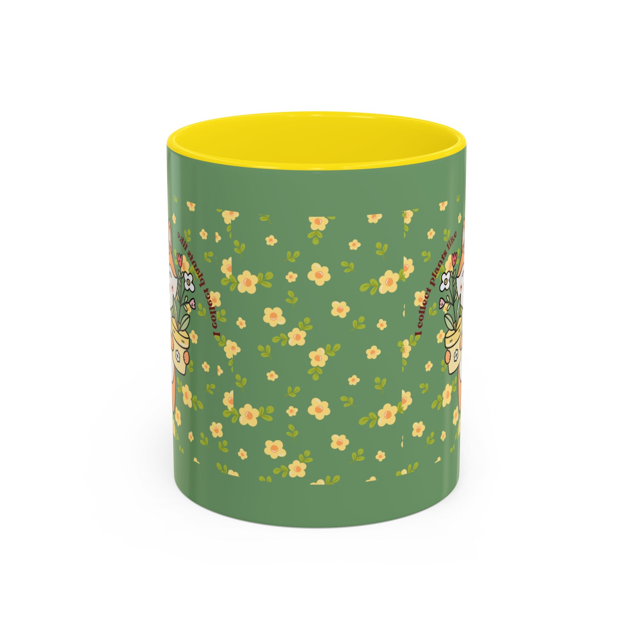 Cute Fox Floral Coffee Mug – Cute Fox Holding Potted Plant Accent Mug