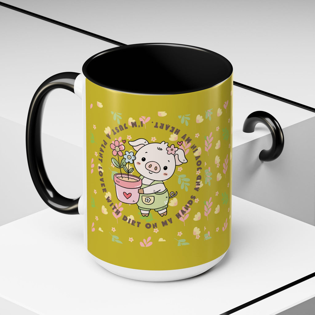 Cute Piglet Gardening Coffee Mug — "My Heart Is In The Dirt" Accent Mug
