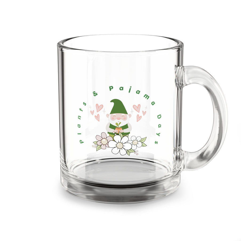 10oz Glass Mug – Cute Gnome Floral Coffee Cup (Pastel Hearts)
