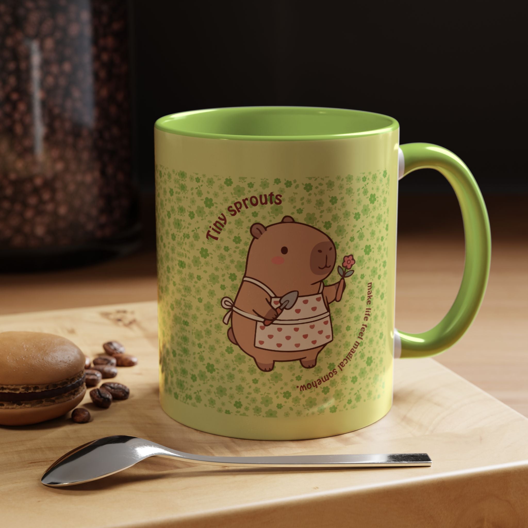Cute ‘Tiny Sprouts’ Accent Coffee Mug – Kawaii Garden Capybara Design (11/15 oz)