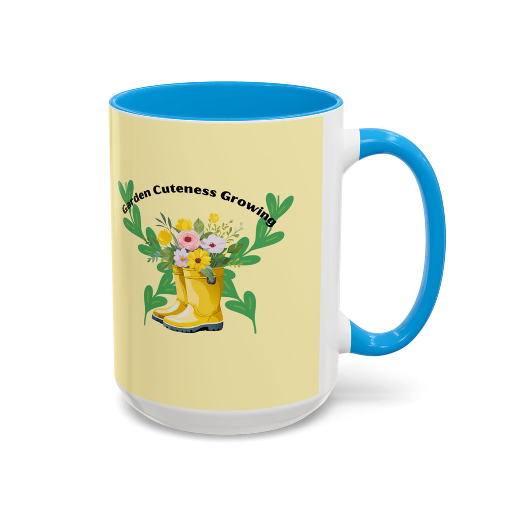 Yellow Rain Boot Floral Mug — “Garden Cuteness Growing” Coffee Cup (11oz/15oz)