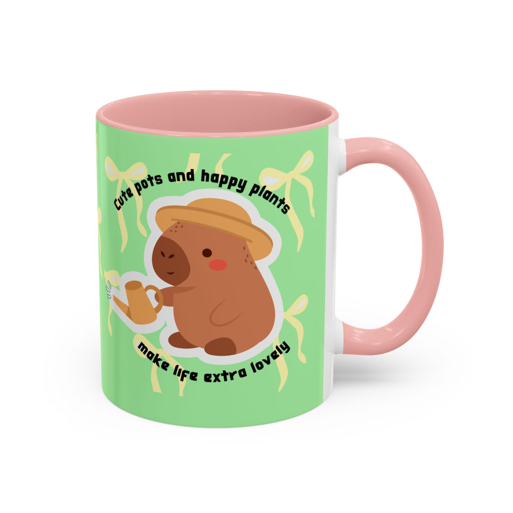 Accent Coffee Mug - Cute Bear Watering Plants ‘Cute Pots and Happy Plants Make Life Extra Lovely’