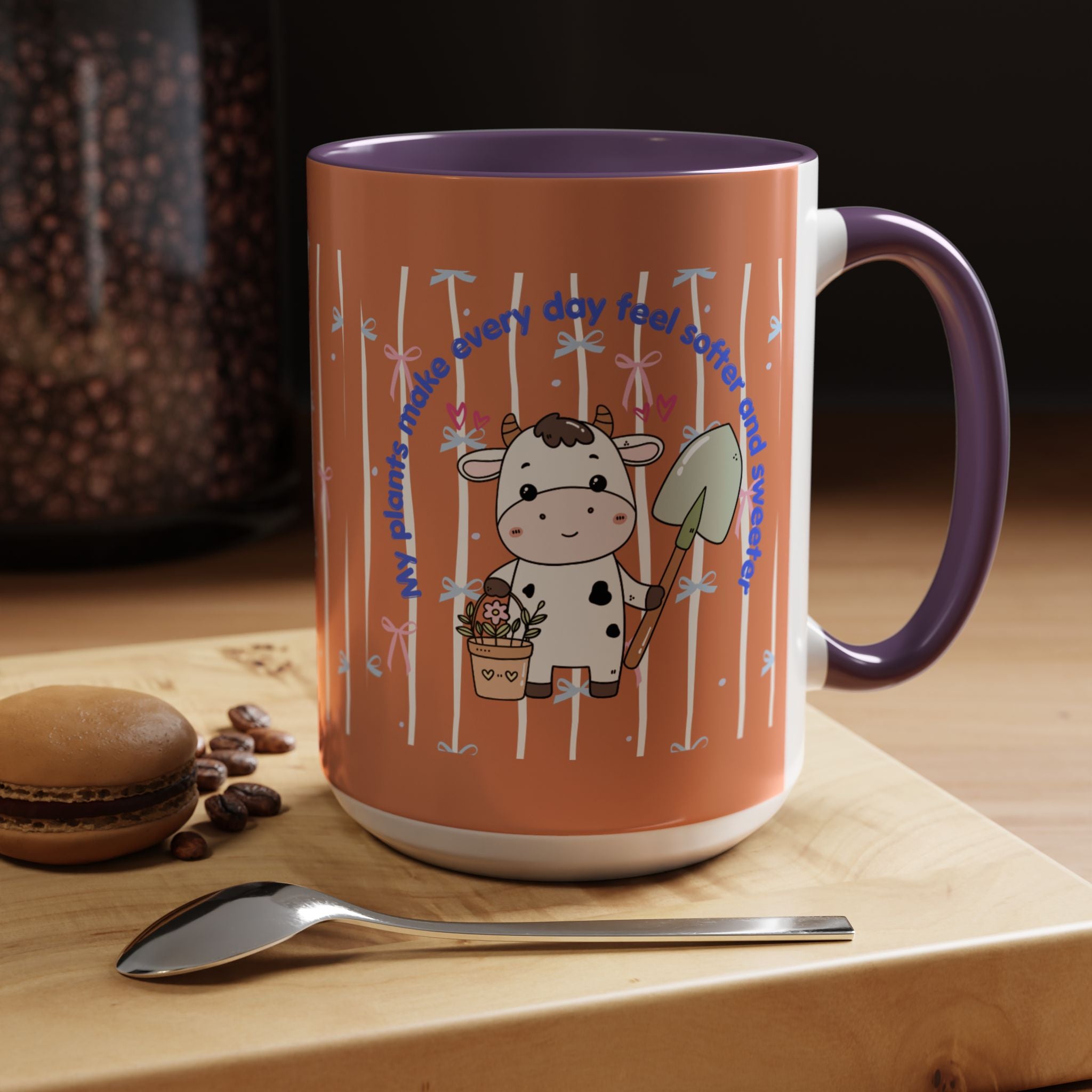 Cow Gardener Coffee Mug — Cute Cow with Shovel & Plant Pot Accent Mug (11/15oz)