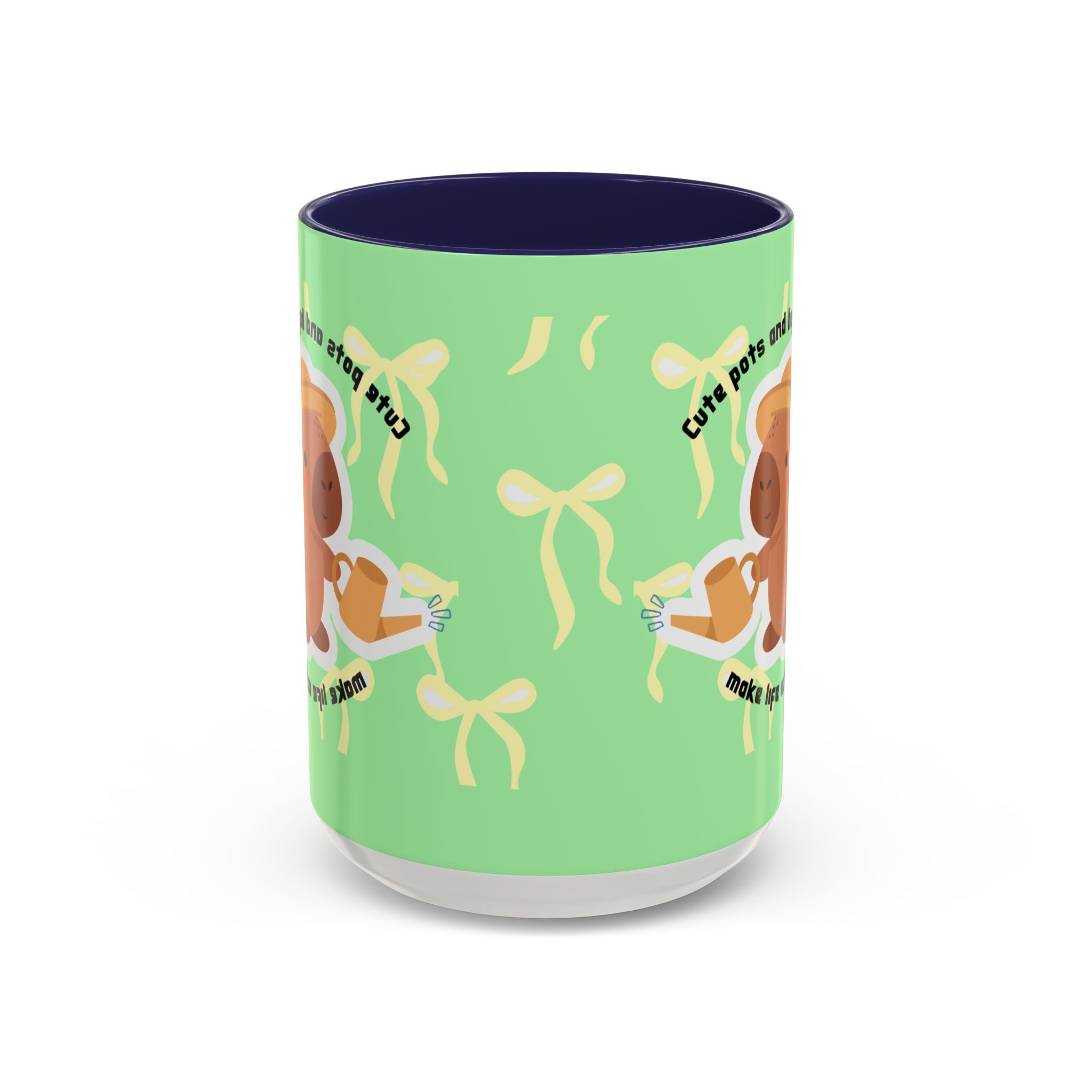 Accent Coffee Mug - Cute Bear Watering Plants ‘Cute Pots and Happy Plants Make Life Extra Lovely’