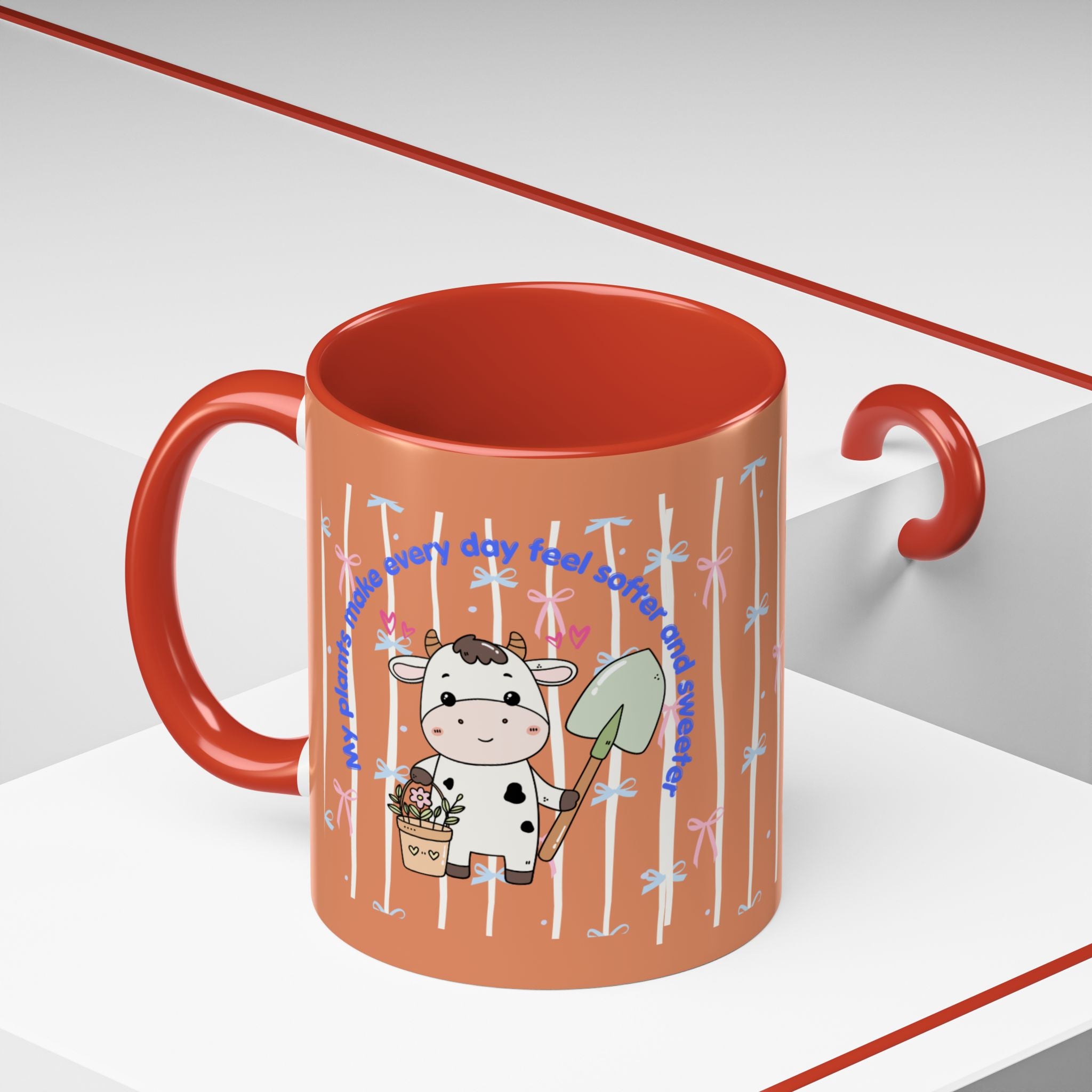 Cow Gardener Coffee Mug — Cute Cow with Shovel & Plant Pot Accent Mug (11/15oz)