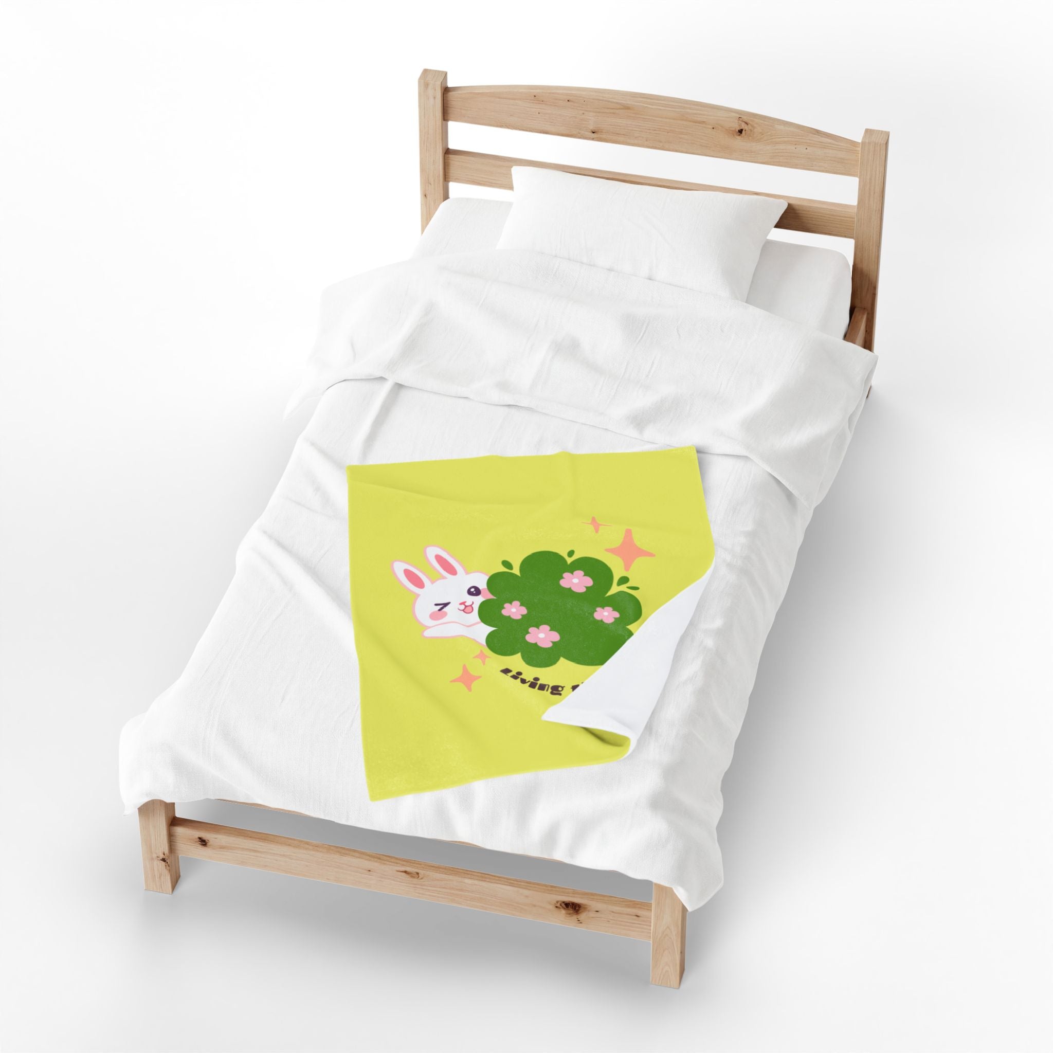 Cute Bunny 'Living That Plant Life' Plush Blanket — Soft Velveteen Throw for Plant Lovers, Kids & Cozy Gift