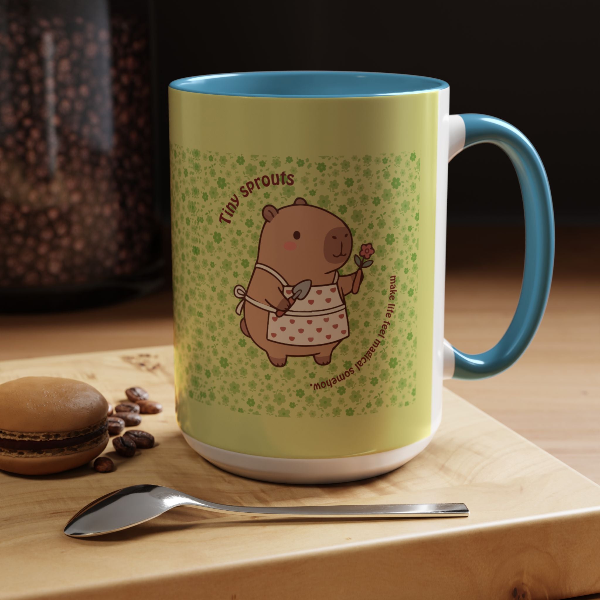 Cute ‘Tiny Sprouts’ Accent Coffee Mug – Kawaii Garden Capybara Design (11/15 oz)