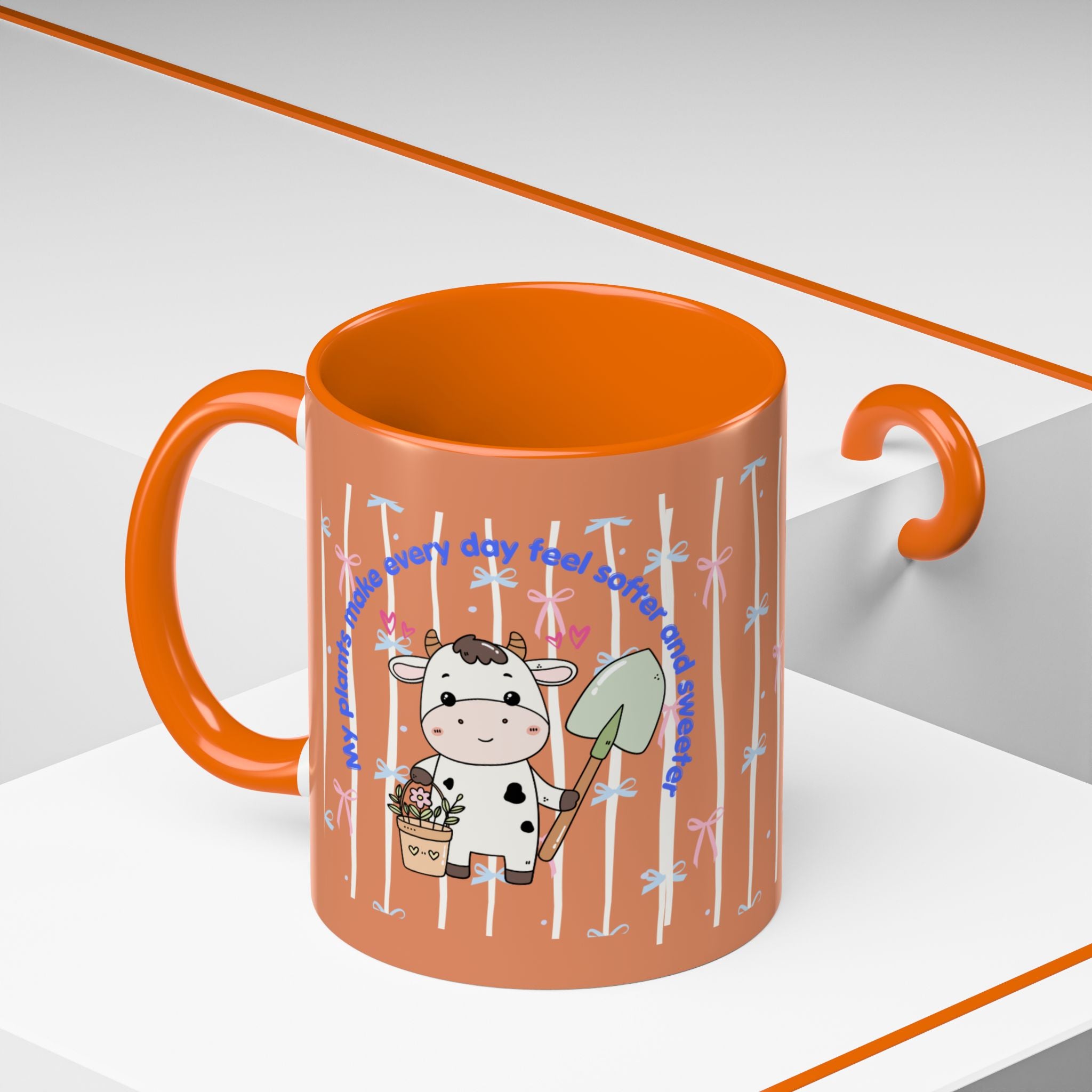 Cow Gardener Coffee Mug — Cute Cow with Shovel & Plant Pot Accent Mug (11/15oz)