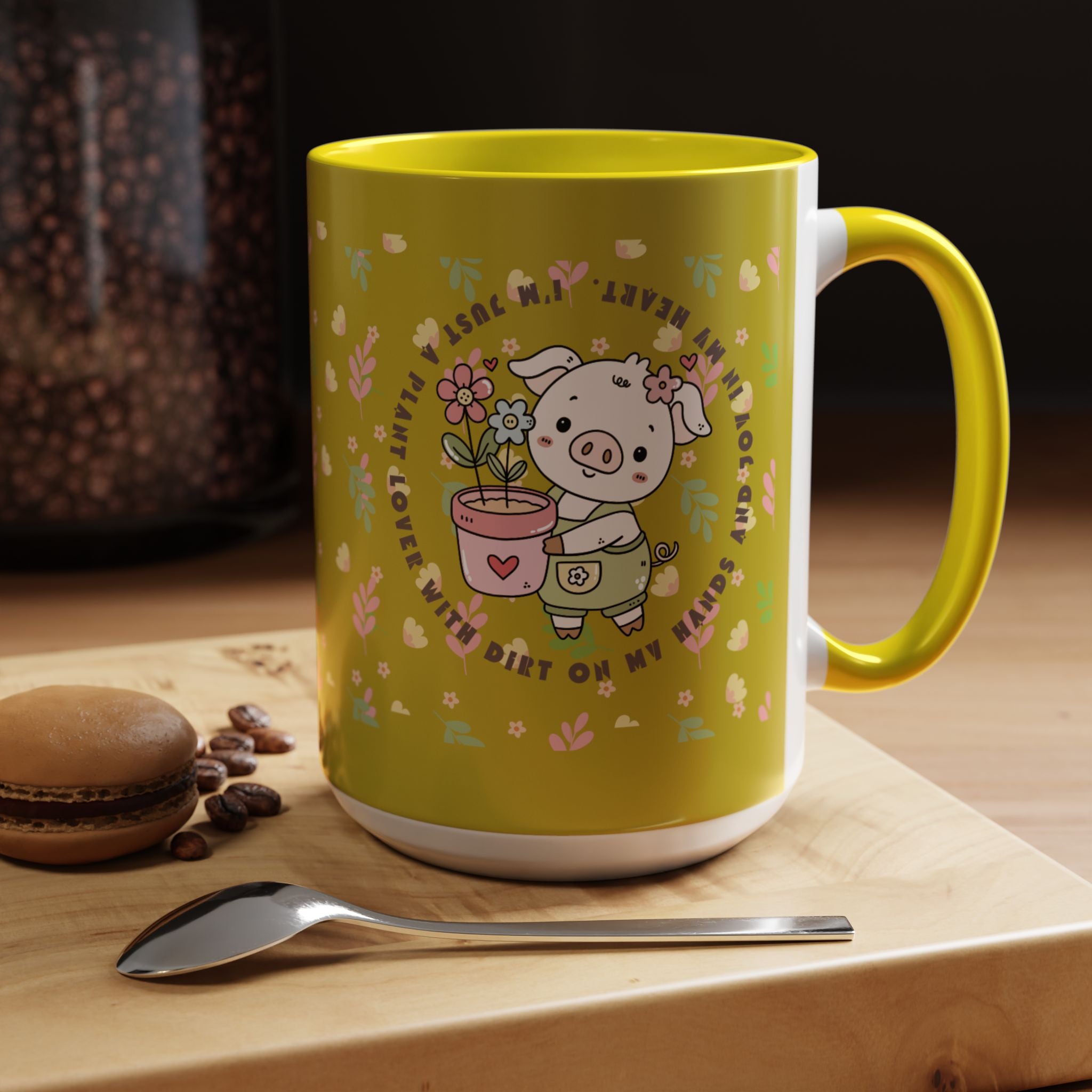 Cute Piglet Gardening Coffee Mug — "My Heart Is In The Dirt" Accent Mug