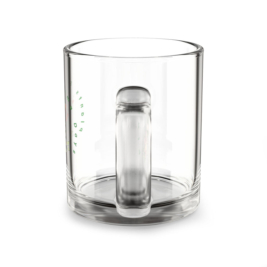 10oz Glass Mug – Cute Gnome Floral Coffee Cup (Pastel Hearts)