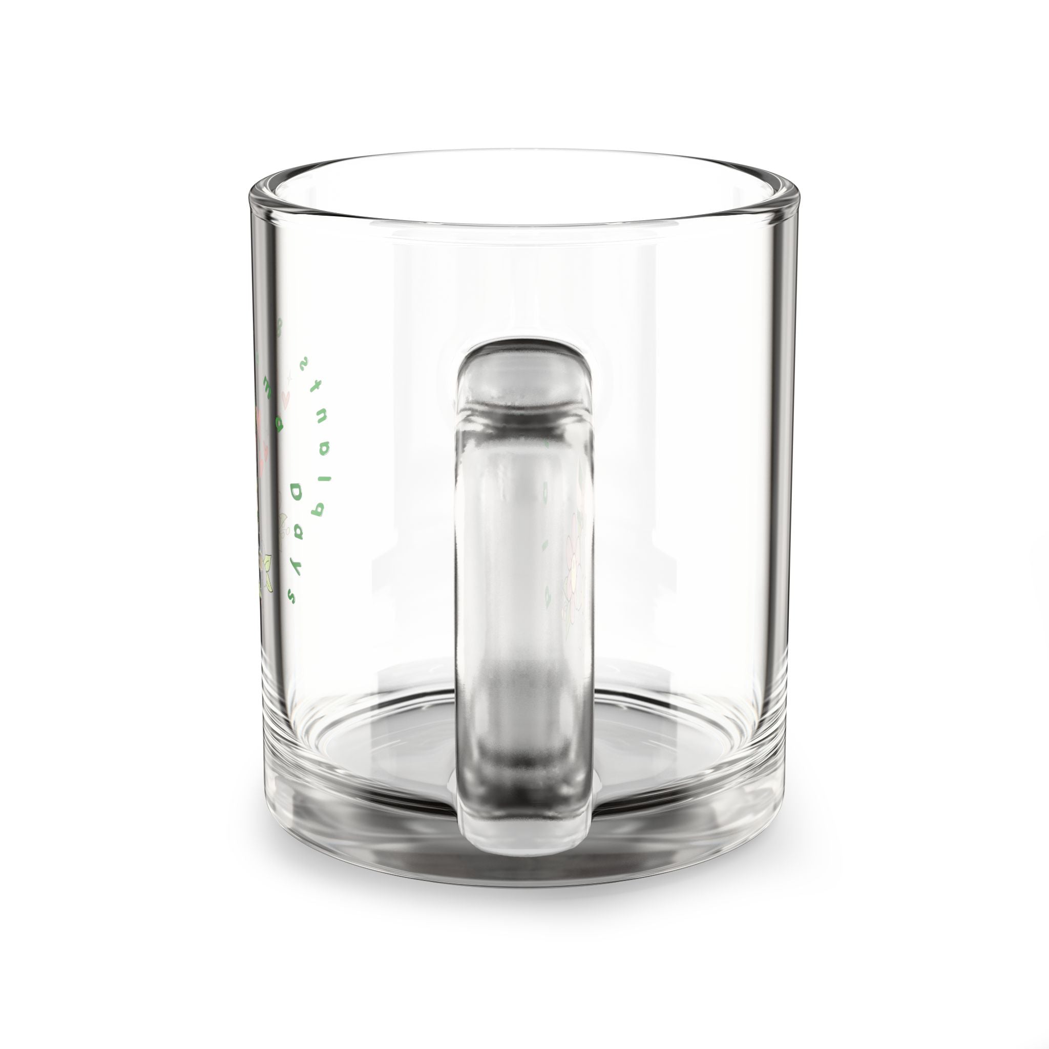 10oz Glass Mug – Cute Gnome Floral Coffee Cup (Pastel Hearts)