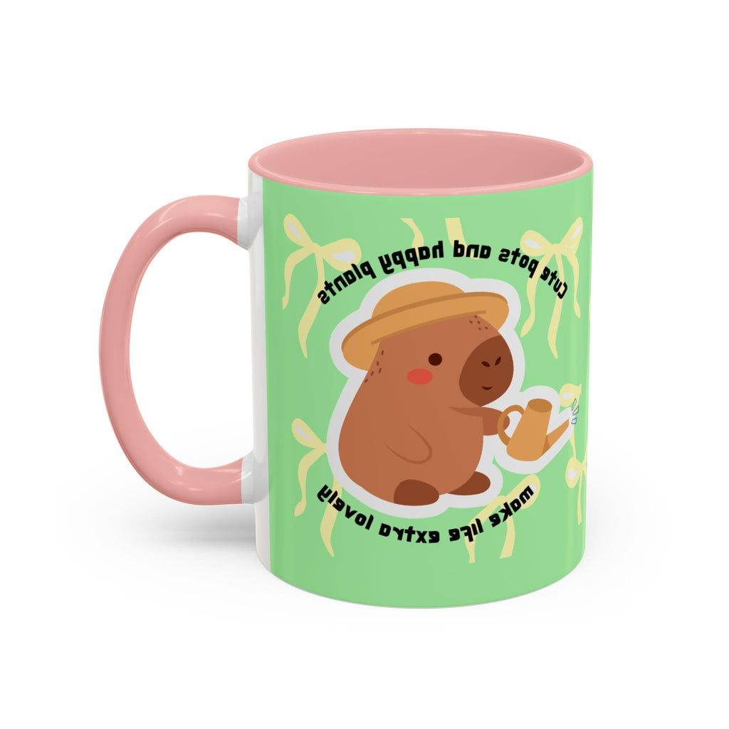 Accent Coffee Mug - Cute Bear Watering Plants ‘Cute Pots and Happy Plants Make Life Extra Lovely’