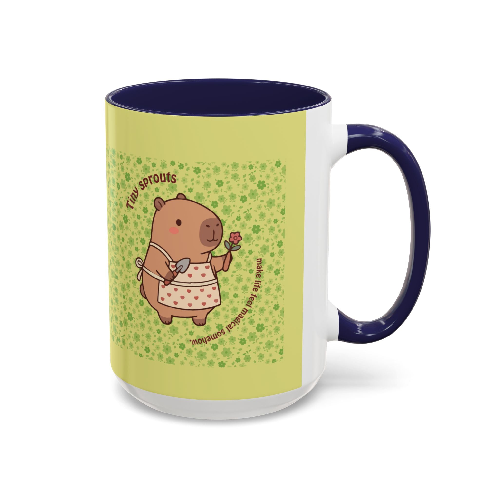 Cute ‘Tiny Sprouts’ Accent Coffee Mug – Kawaii Garden Capybara Design (11/15 oz)
