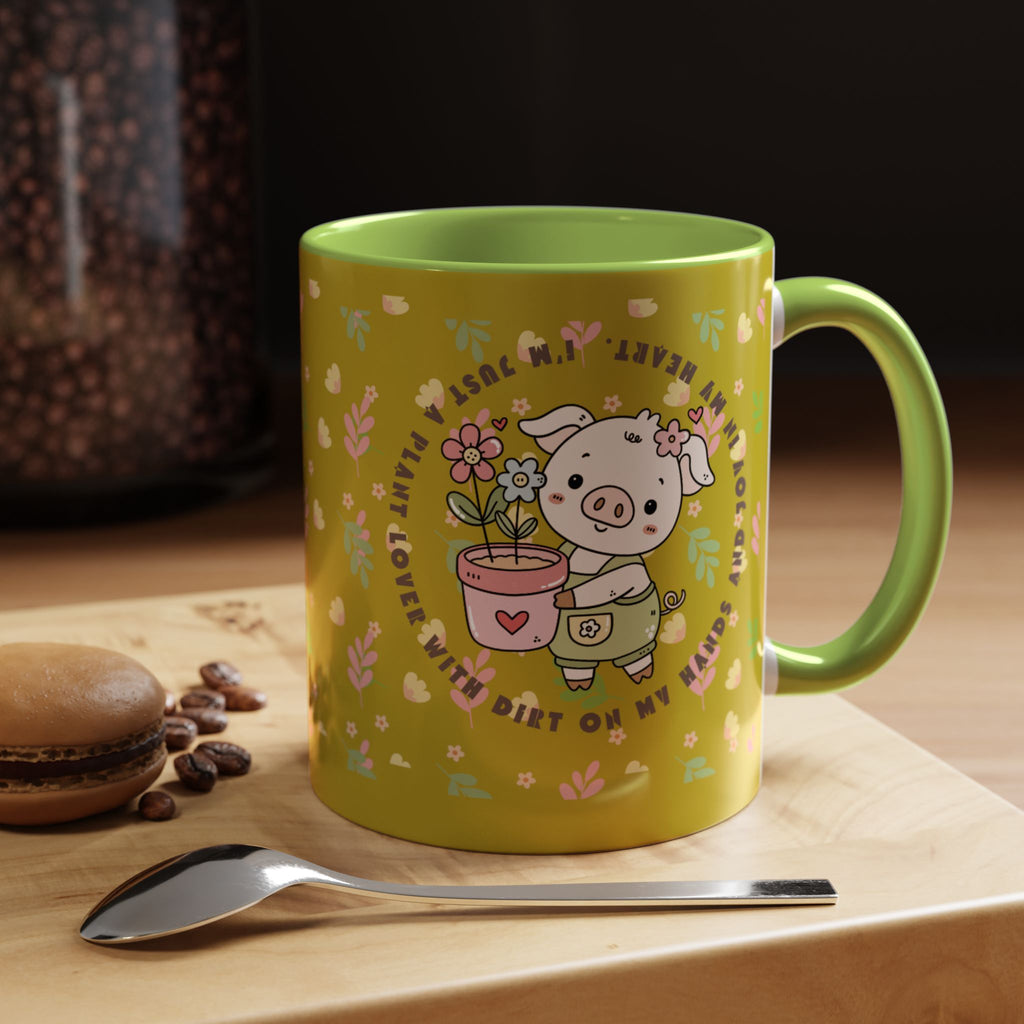 Cute Piglet Gardening Coffee Mug — "My Heart Is In The Dirt" Accent Mug
