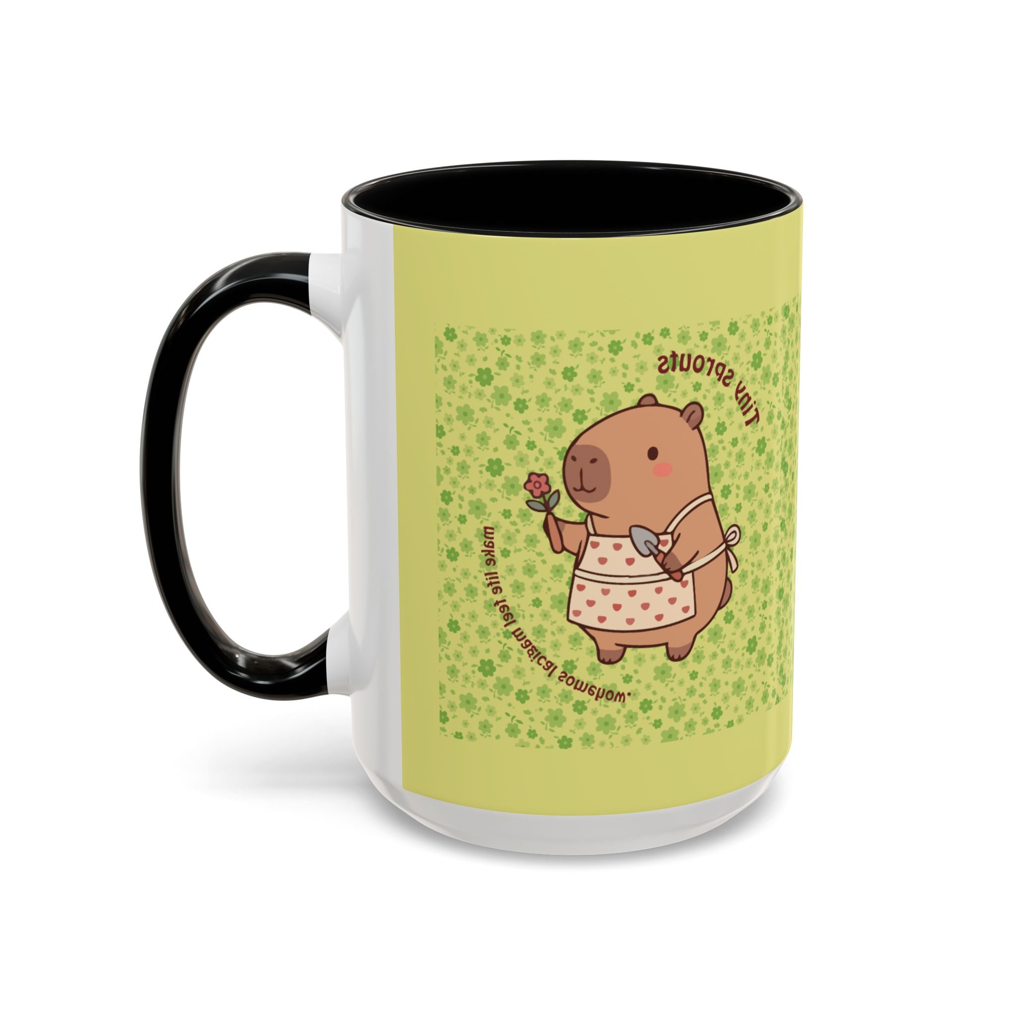 Cute ‘Tiny Sprouts’ Accent Coffee Mug – Kawaii Garden Capybara Design (11/15 oz)