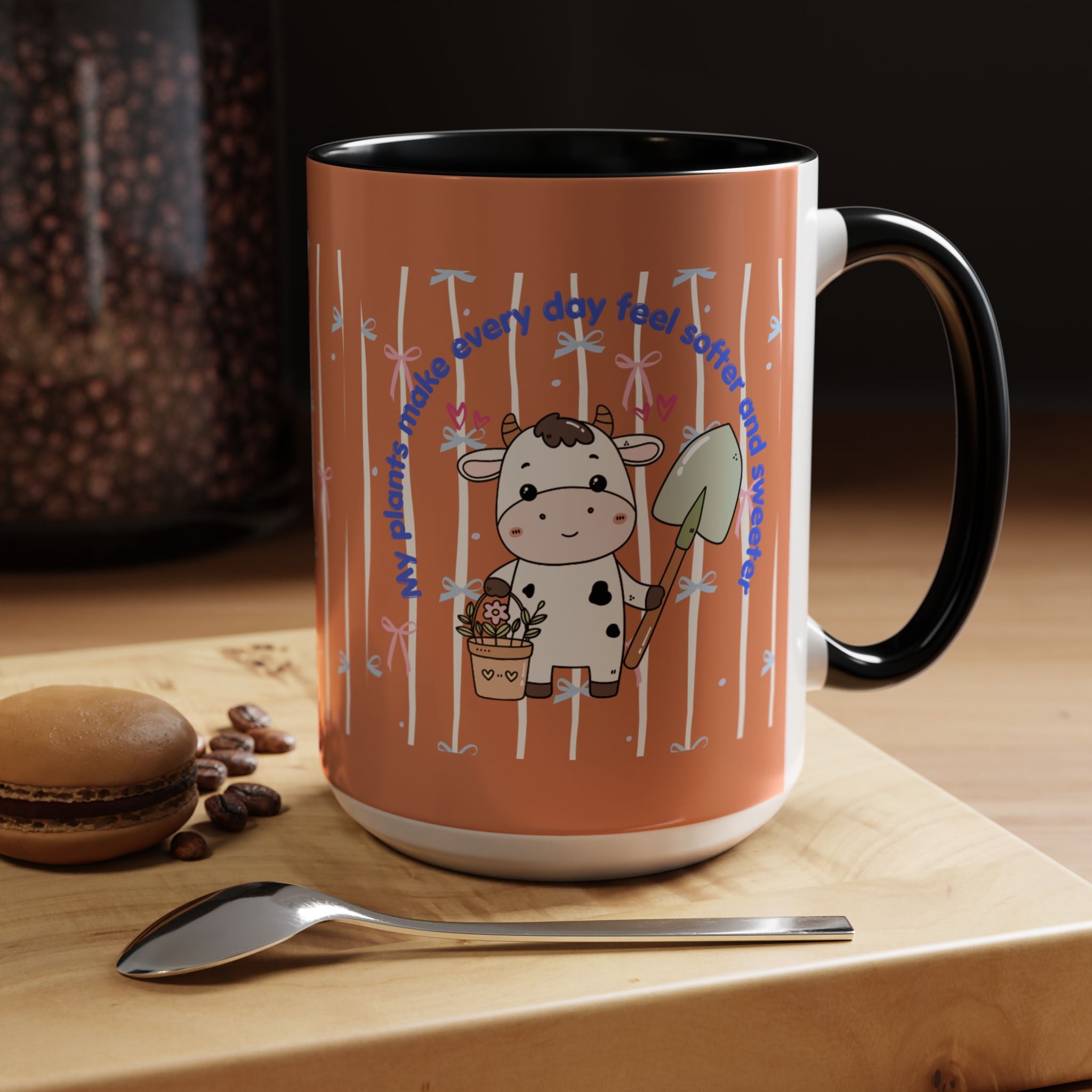 Cow Gardener Coffee Mug — Cute Cow with Shovel & Plant Pot Accent Mug (11/15oz)