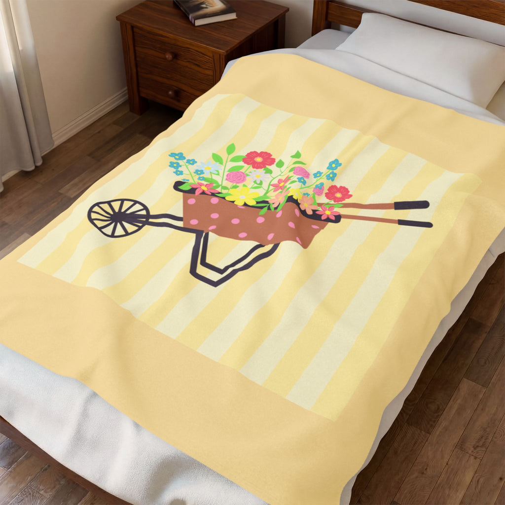 Floral Wheelbarrow Plush Blanket