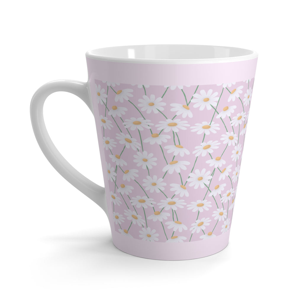 Latte Mug - Pink Daisy Floral Coffee Cup ("Bring Me Flowers Like They're Tiny Sunrises")
