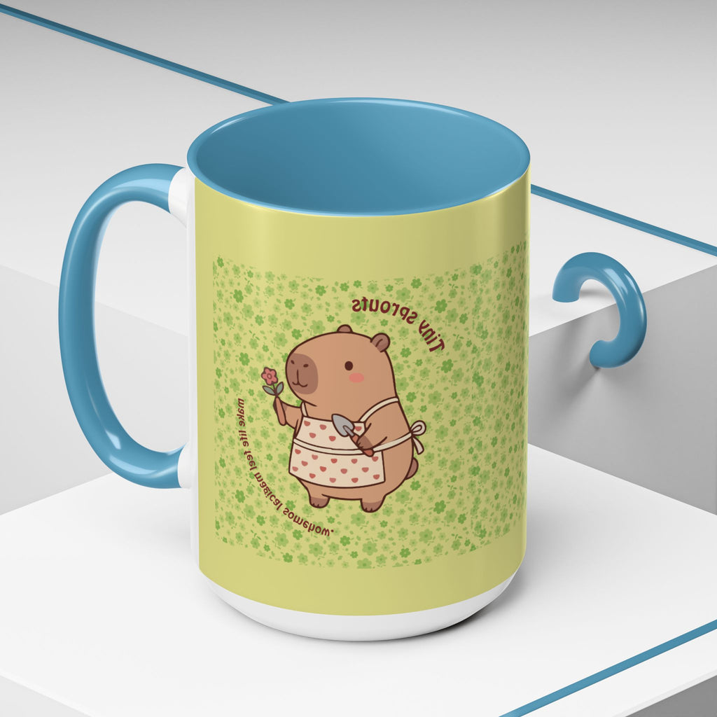 Cute ‘Tiny Sprouts’ Accent Coffee Mug – Kawaii Garden Capybara Design (11/15 oz)