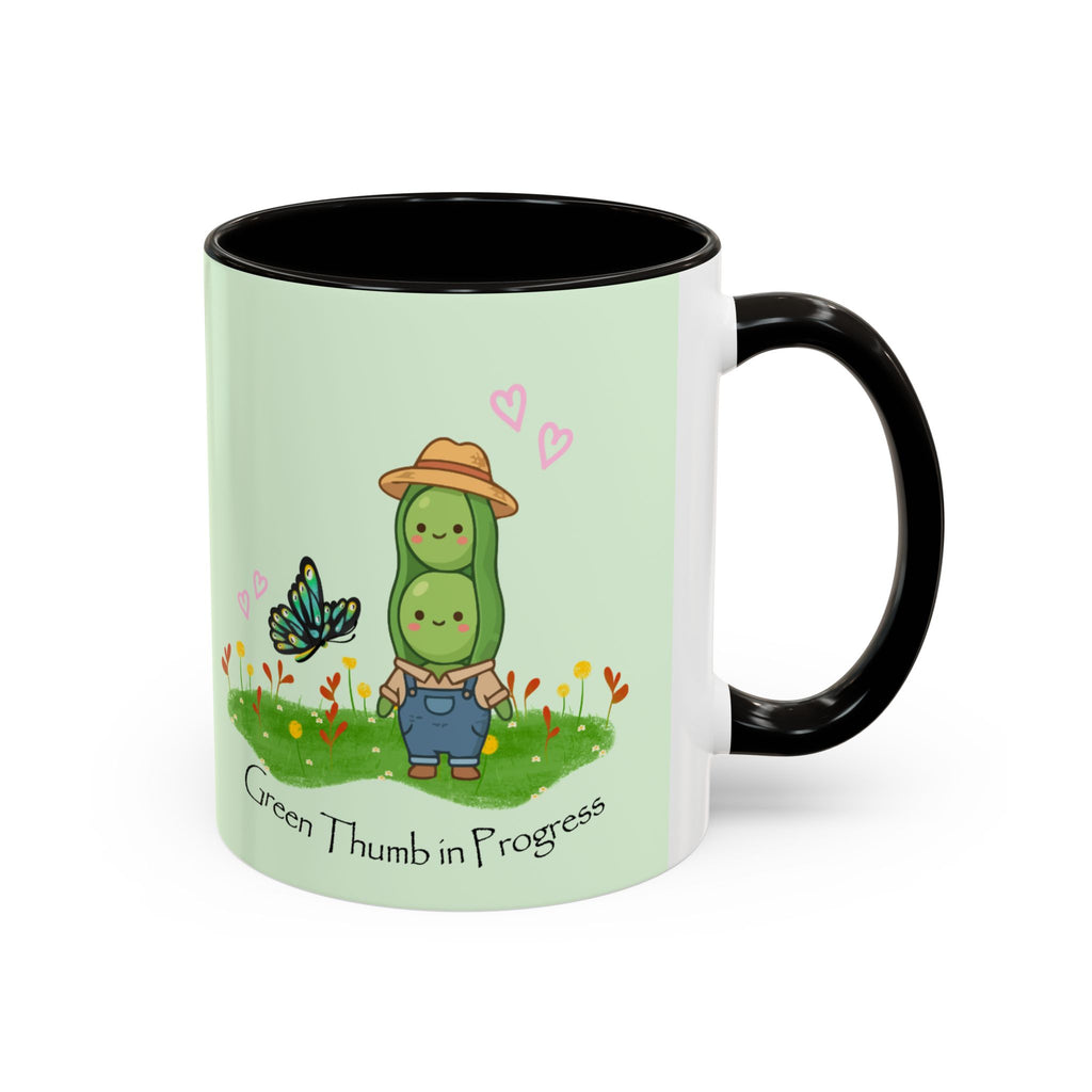 Garden Pea Mug — "Green Thumb in Progress" Cute Plant Lover Coffee Cup