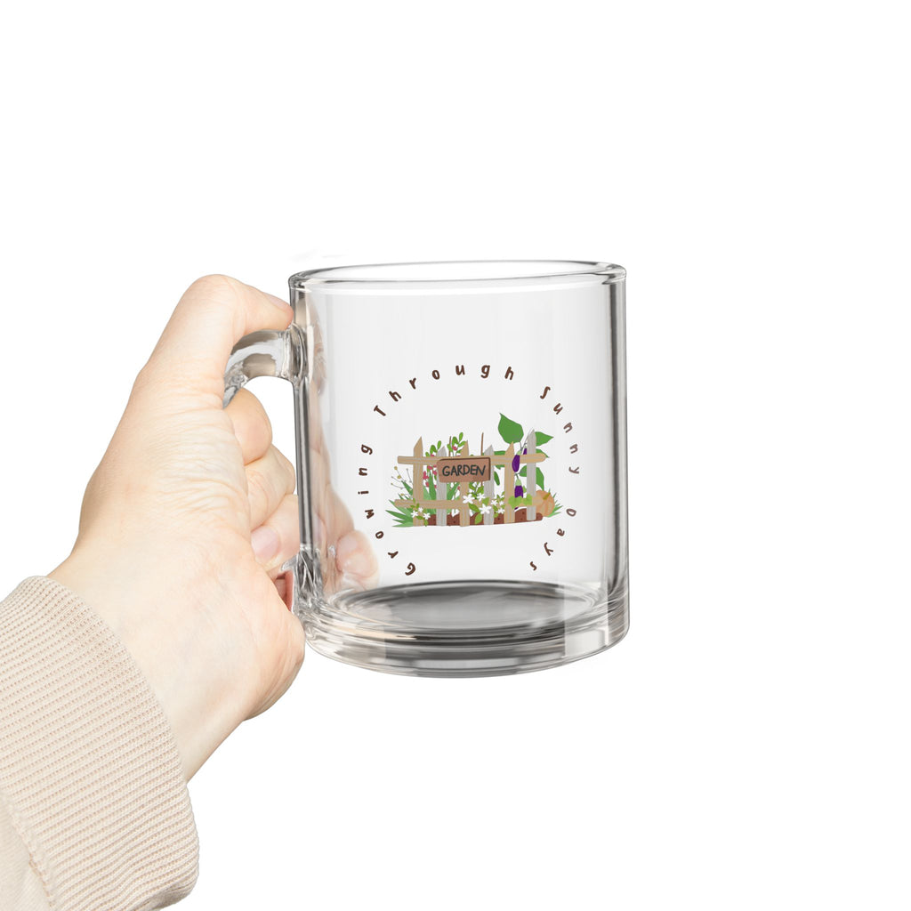 10oz Glass Mug — Sunny Garden Illustration "Growing Through Sunny Days"