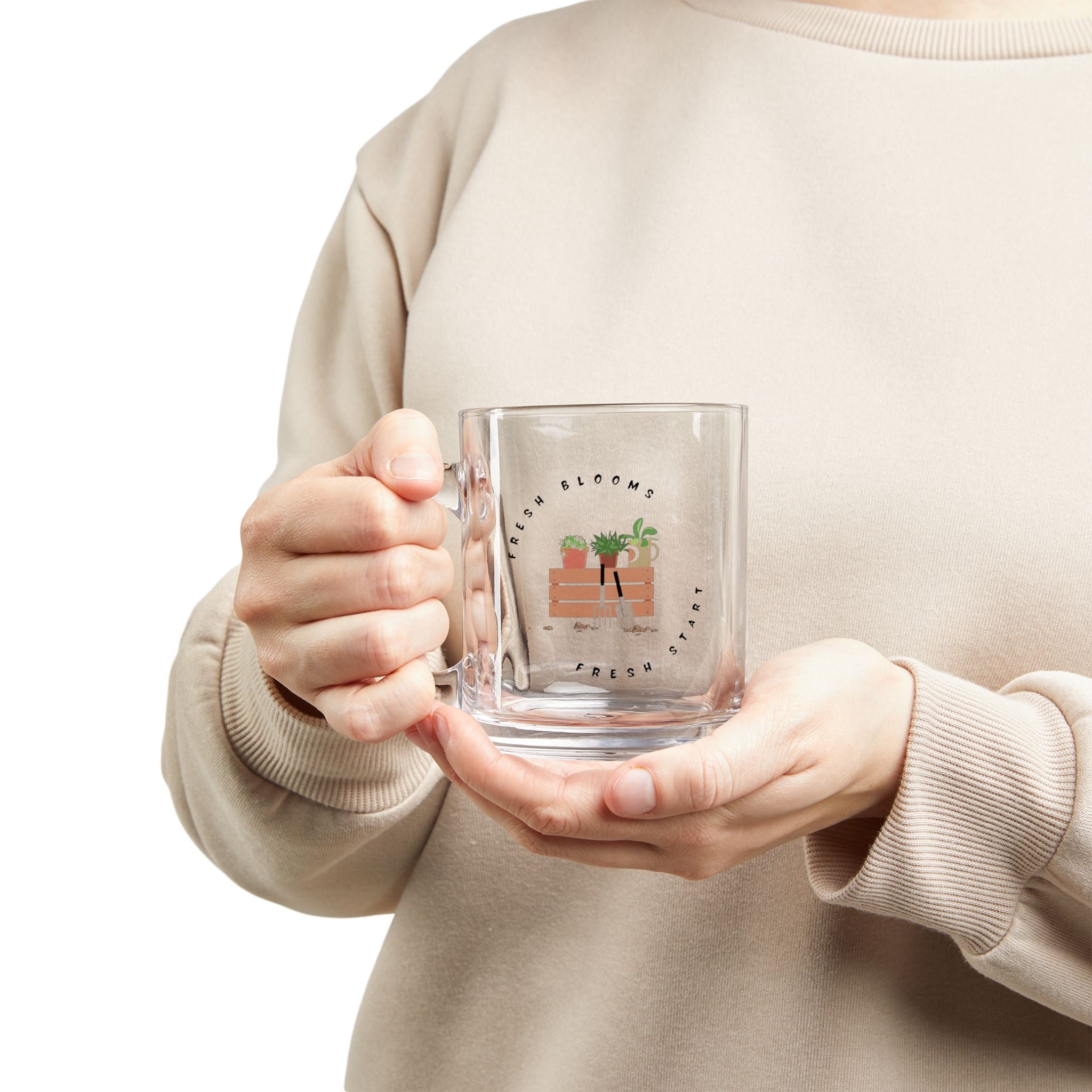 Glass Mug - Fresh Blooms Plant Lover 10oz Clear Coffee Tea Cup