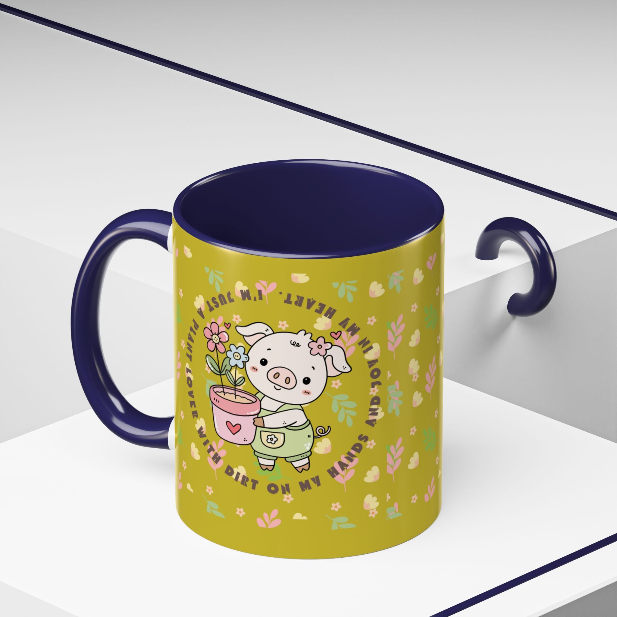 Cute Piglet Gardening Coffee Mug — "My Heart Is In The Dirt" Accent Mug