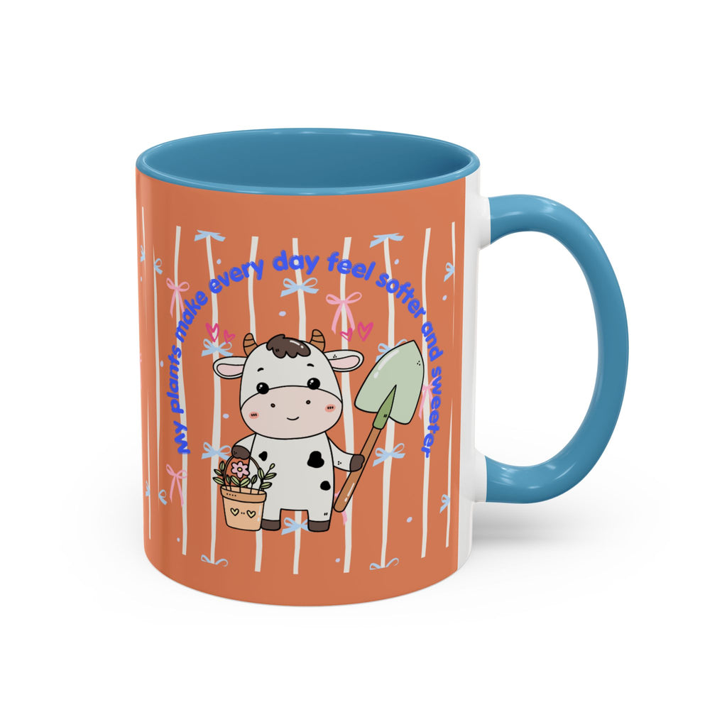 Cow Gardener Coffee Mug — Cute Cow with Shovel & Plant Pot Accent Mug (11/15oz)
