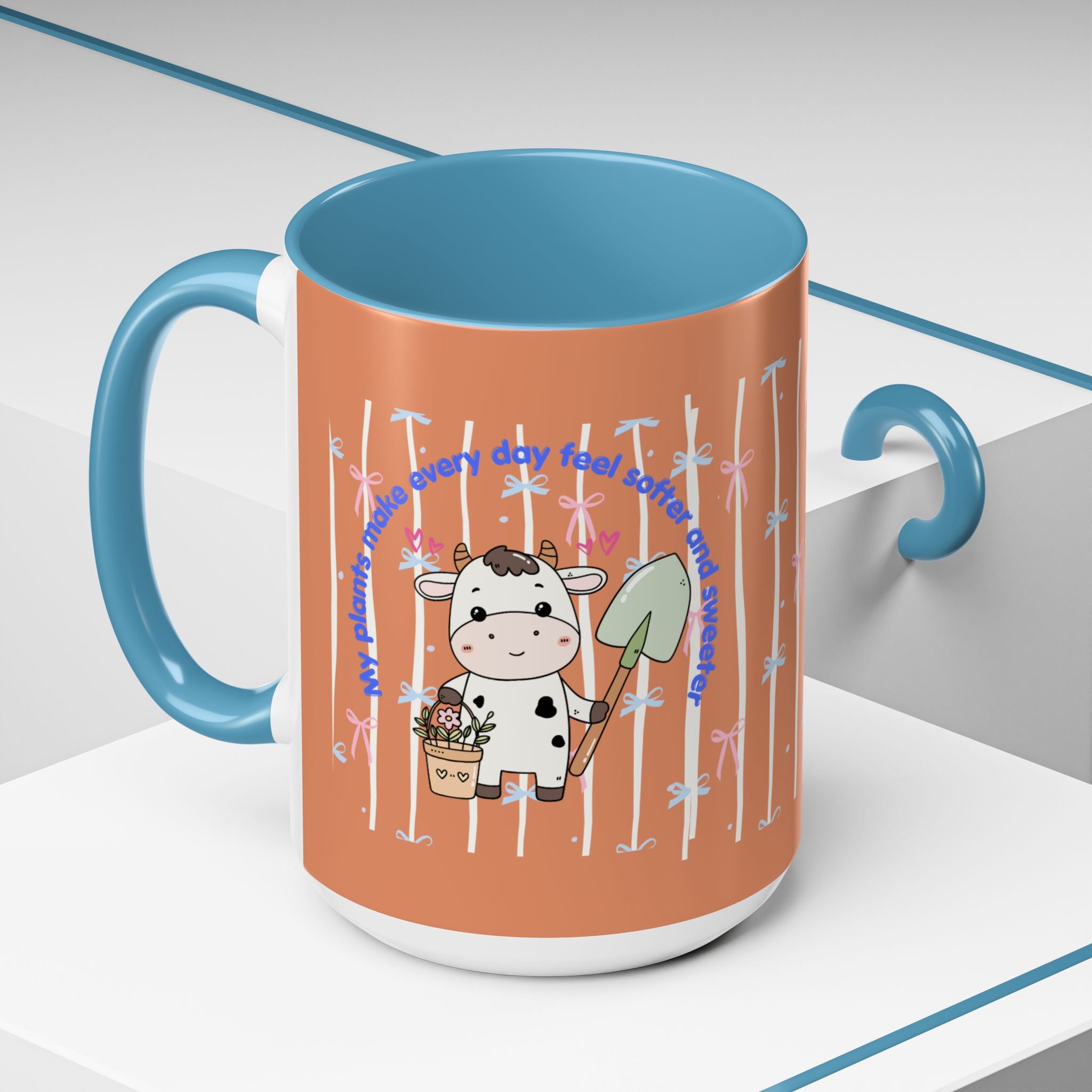 Cow Gardener Coffee Mug — Cute Cow with Shovel & Plant Pot Accent Mug (11/15oz)