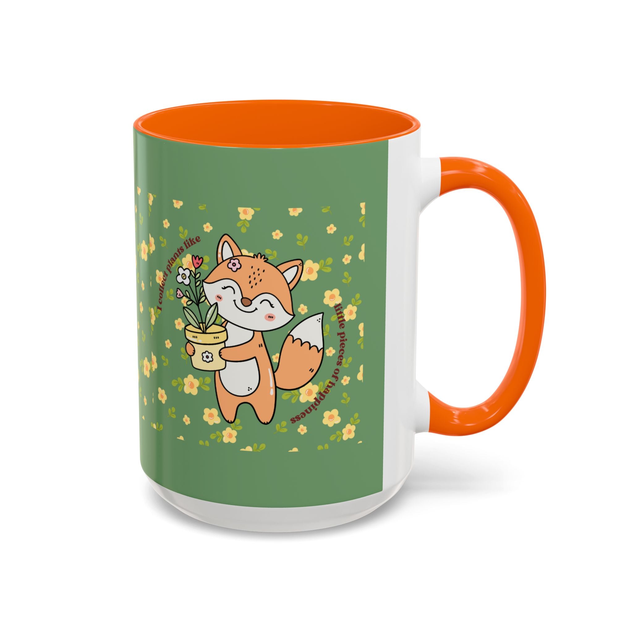 Cute Fox Floral Coffee Mug – Cute Fox Holding Potted Plant Accent Mug
