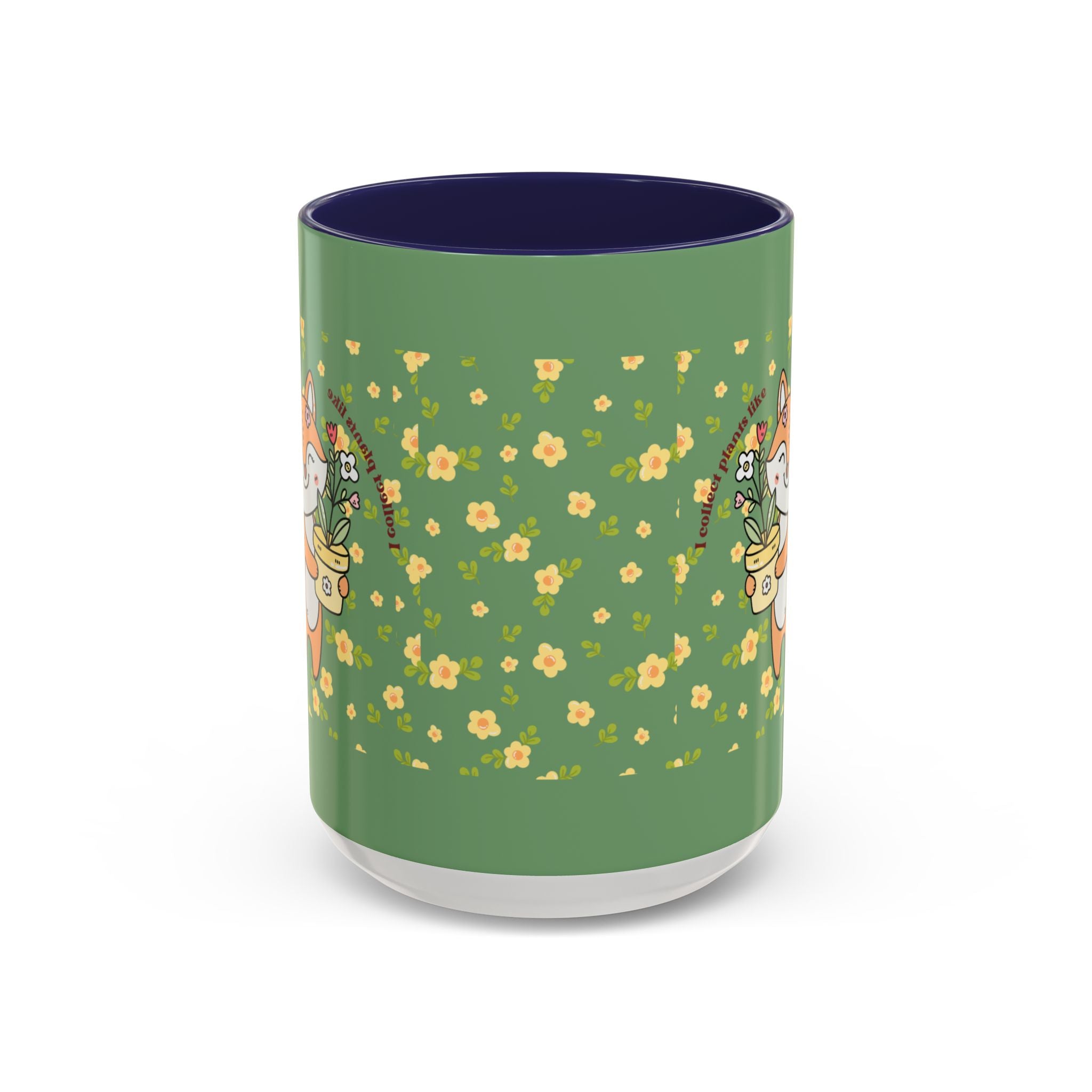 Cute Fox Floral Coffee Mug – Cute Fox Holding Potted Plant Accent Mug